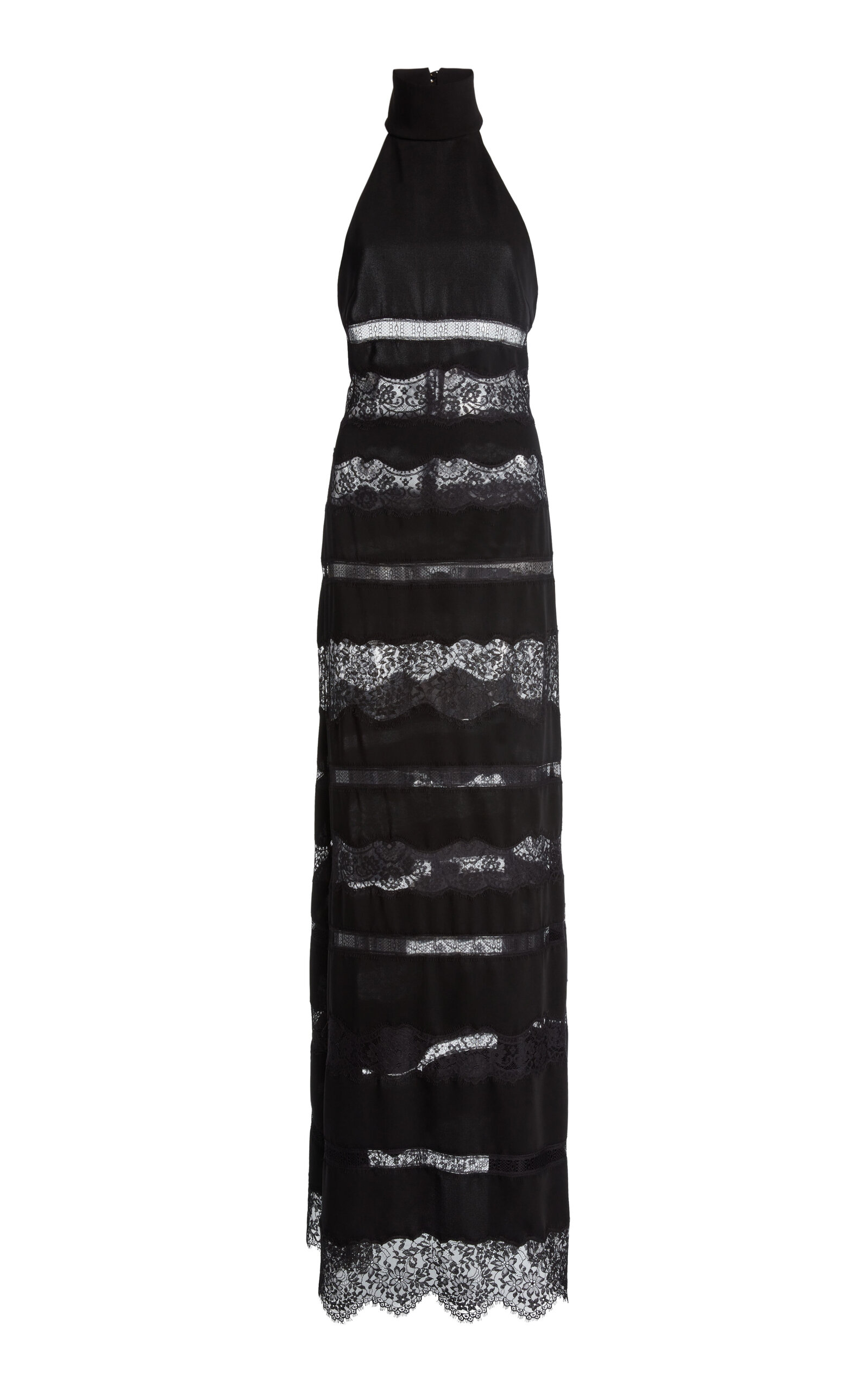 Zuhair Murad Lace-Trim Light Cotton–Silk Cady Halter Maxi Dress - Black