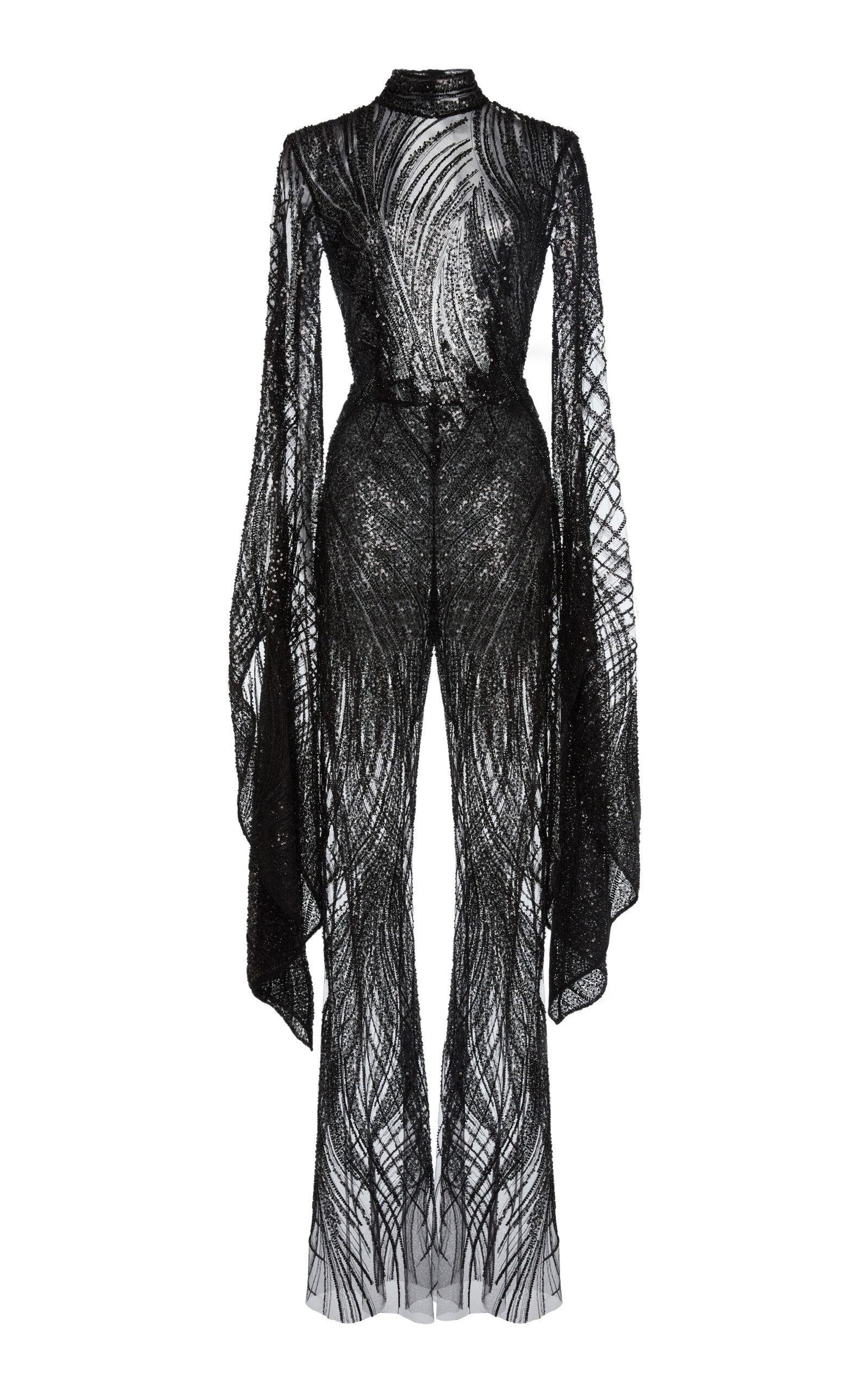 Zuhair Murad Embroidered Tulle Waves Jumpsuit In Black