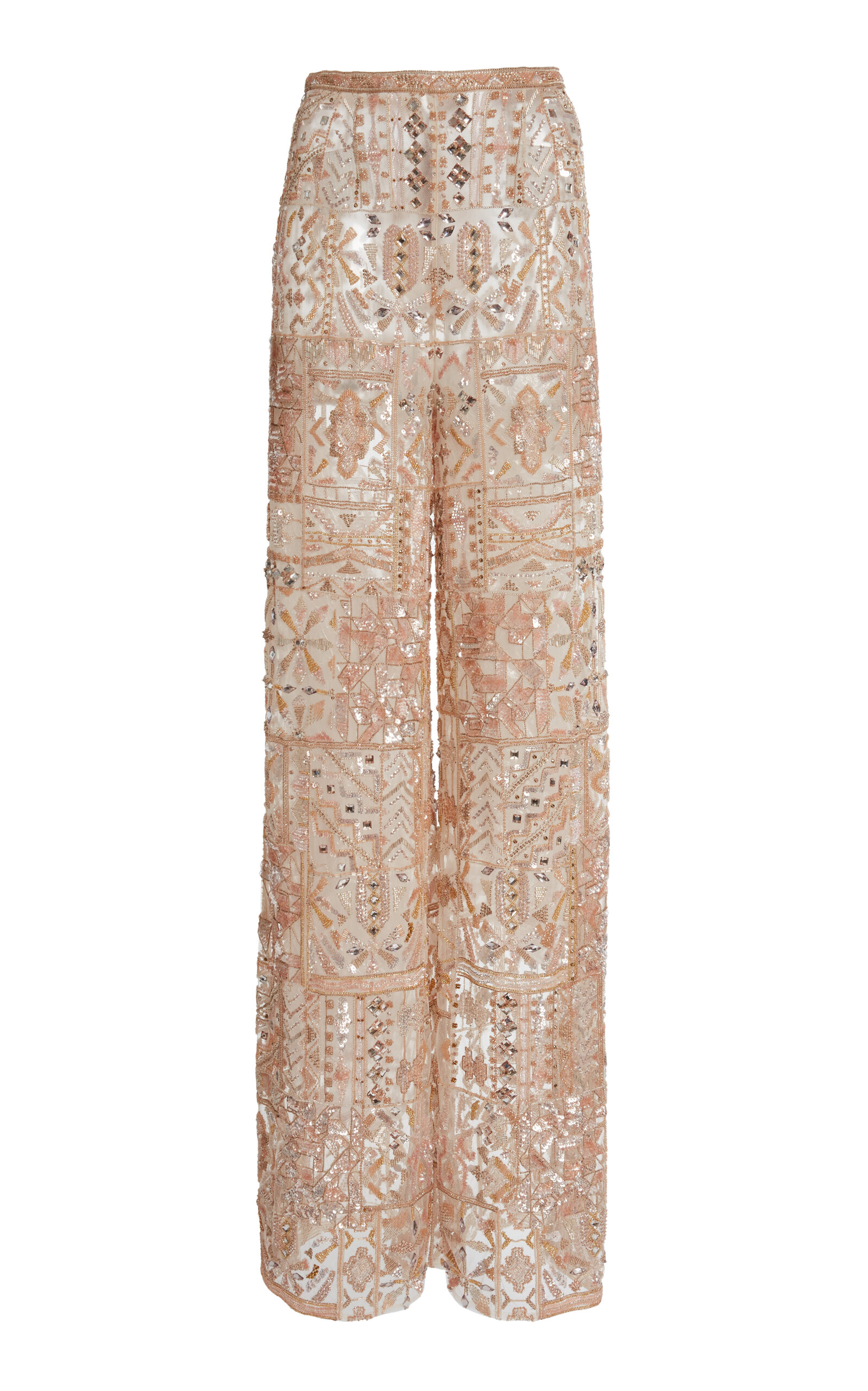 Zuhair Murad Temple Ceiling Embroidered Trousers In Neutral