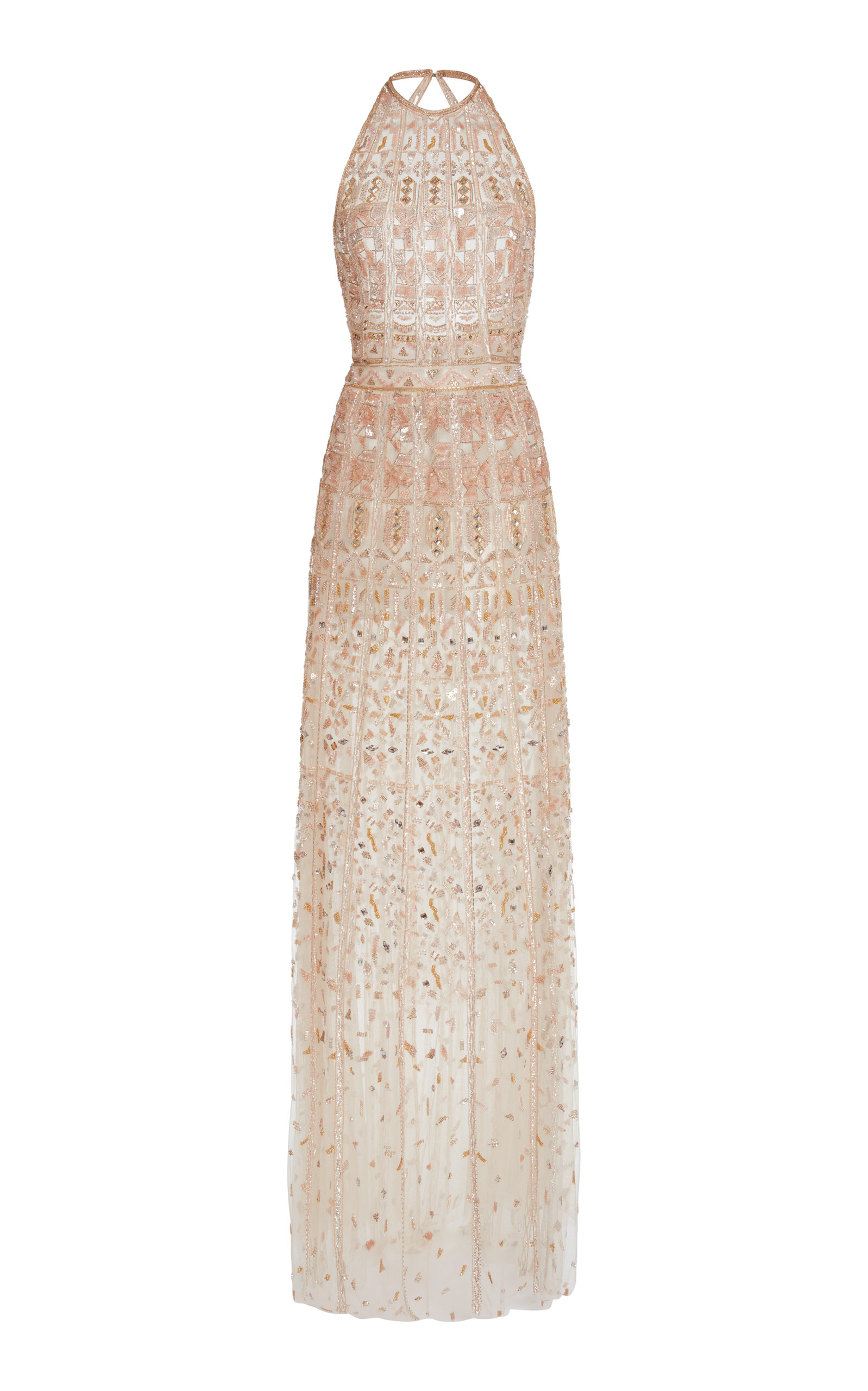 Zuhair Murad Temple Ceiling Embroidered Maxi Dress In Silver