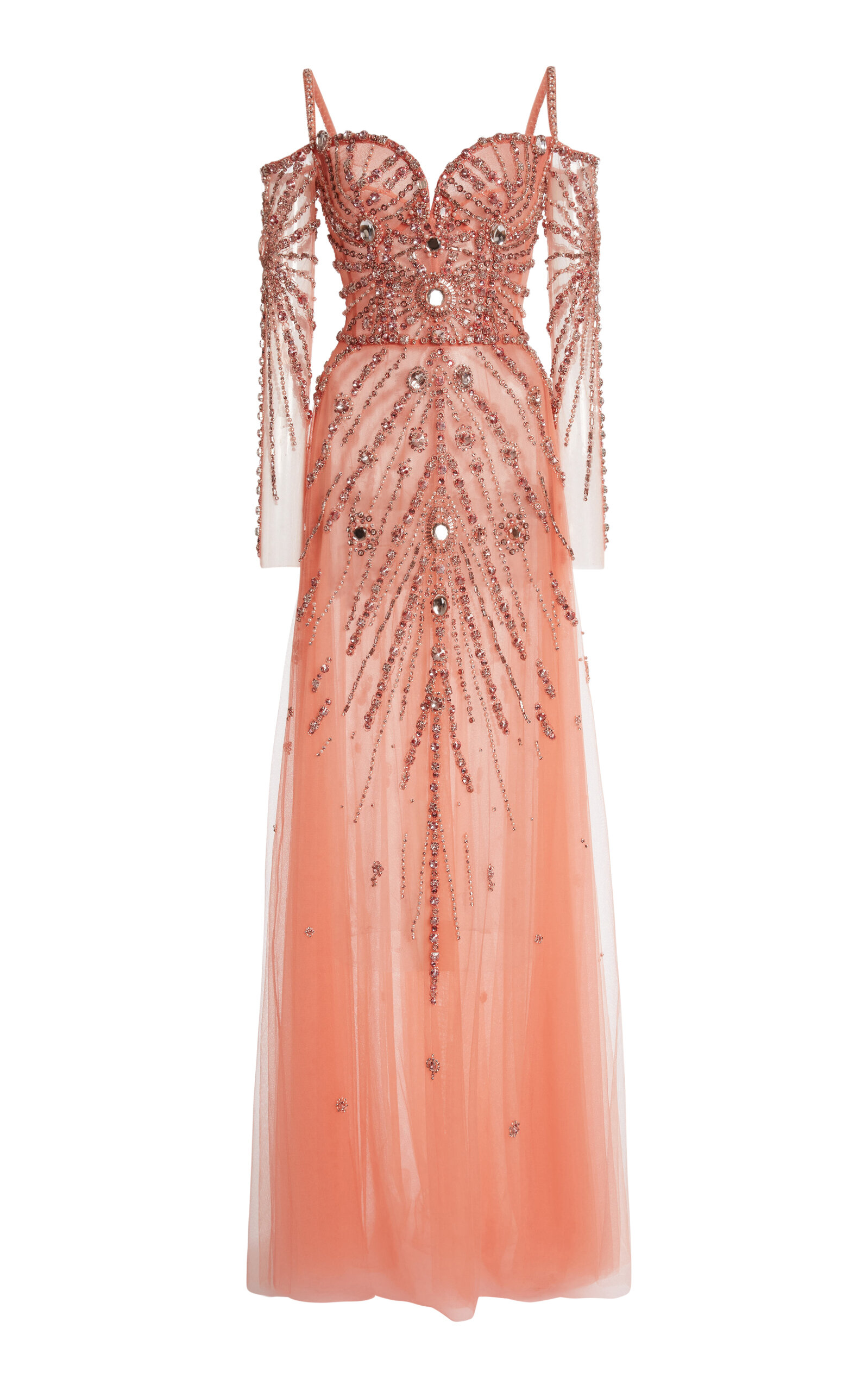 Zuhair Murad Jewelry Embroidered Flared Maxi Dress In Orange