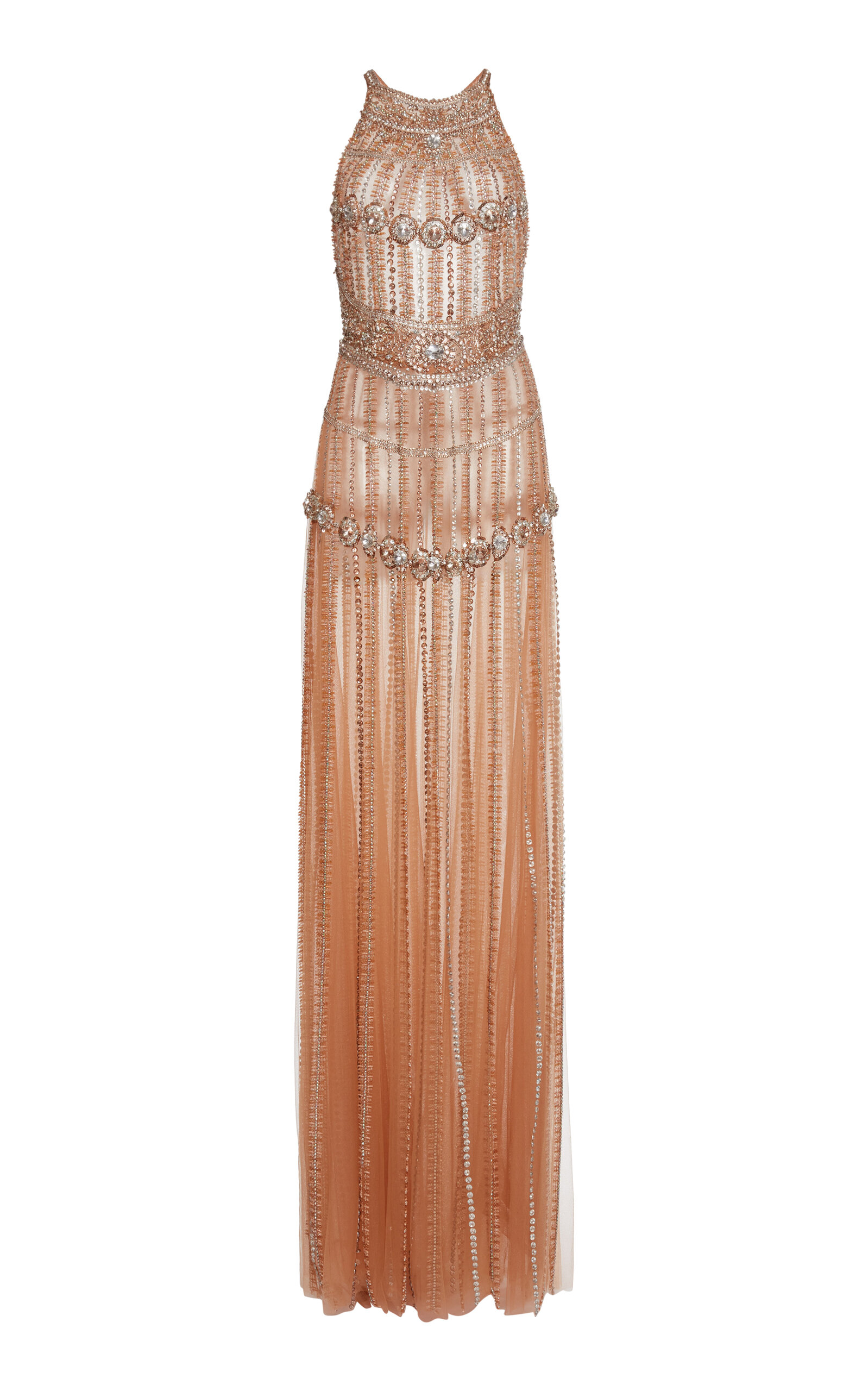 Zuhair Murad Jewelry Embroidered Halter Maxi Dress - Nude
