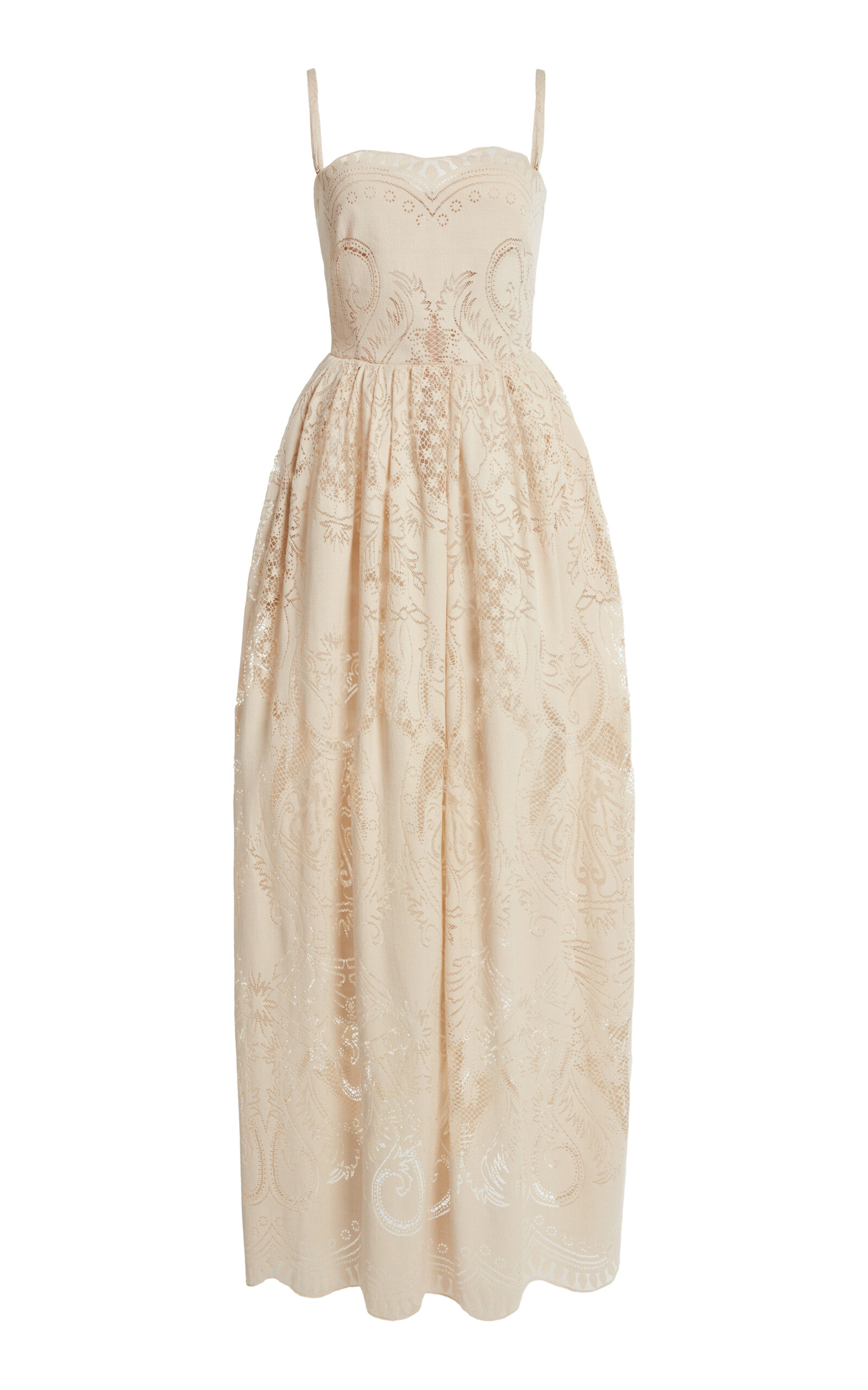 Zuhair Murad Cotton-Silk Lace A-Line Ankle Dress - Ivory
