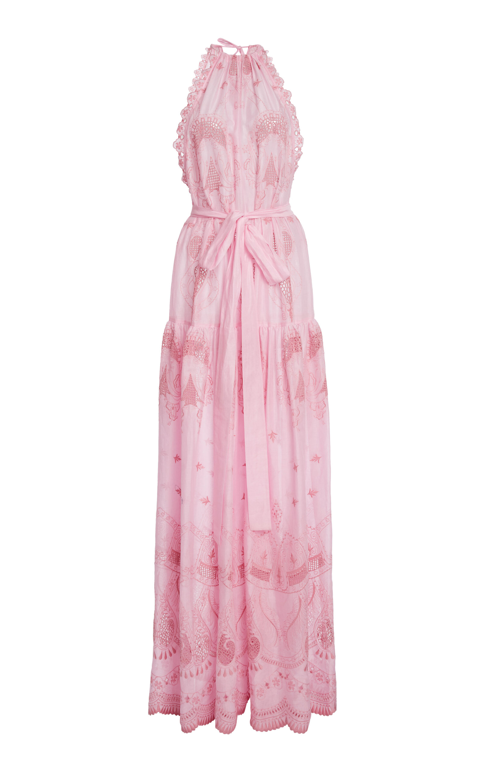 Zuhair Murad Cotton Organza Embroidered Halter Maxi Dress In Pink