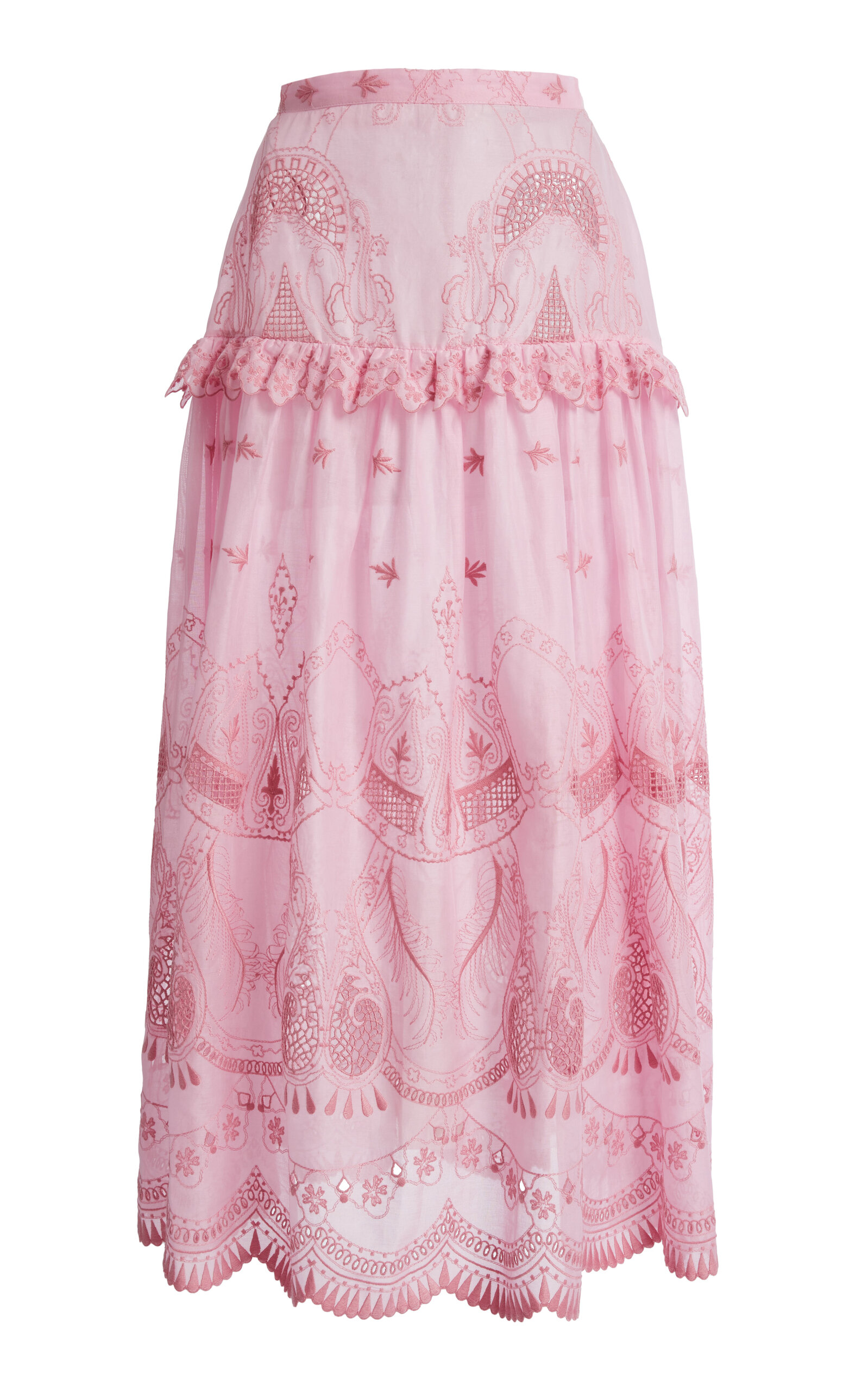 Zuhair Murad Cotton Organza Embroidered Midi Skirt In Pink
