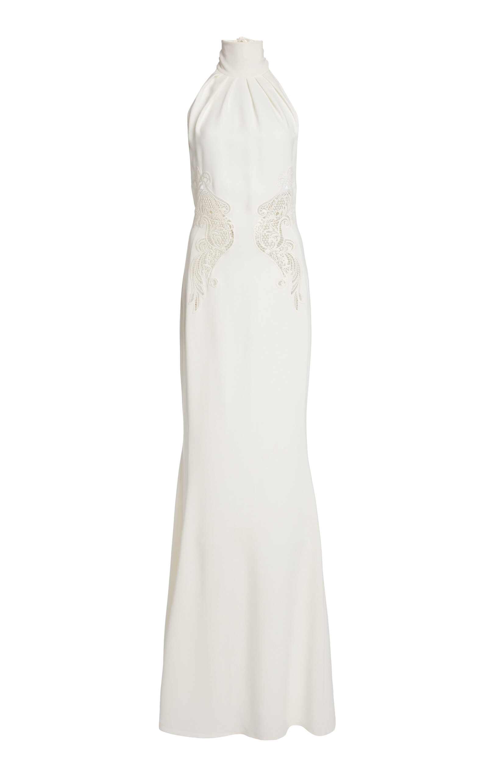 Zuhair Murad Heavy Cady Halter Maxi Dress With Macrame Patch In White
