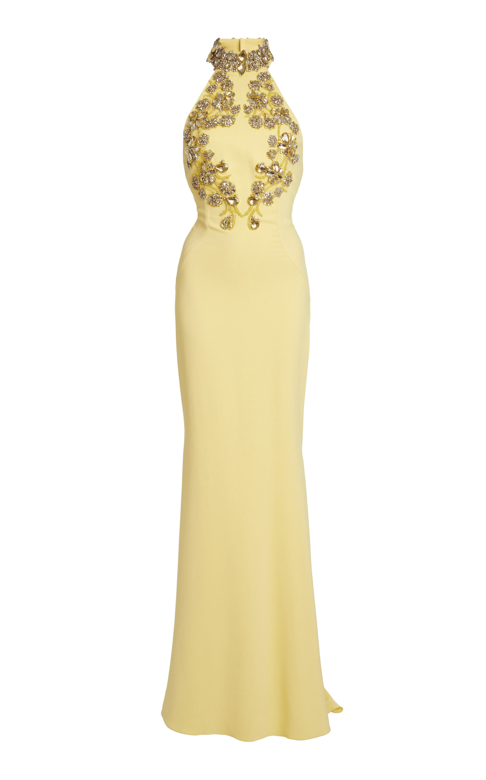 Zuhair Murad Cady Flower Embroidered Halter Maxi Dress In Yellow