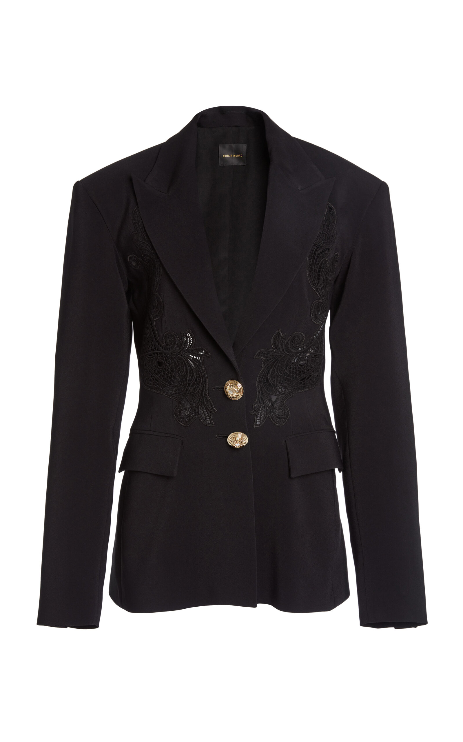 Zuhair Murad Heavy Cady Lace Panel Tailored Jacket In Blue