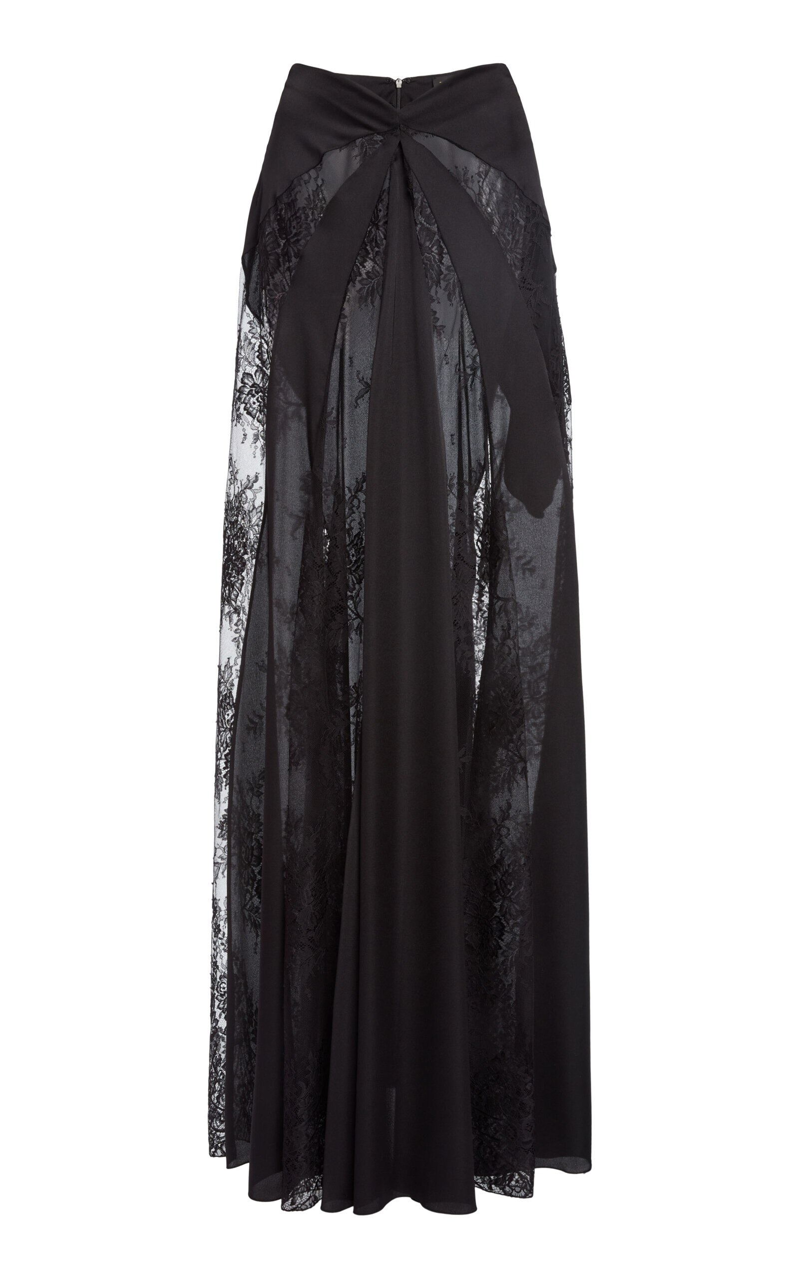 Zuhair Murad Mixed Satin Chiffon Lace Panel Maxi Skirt - Black