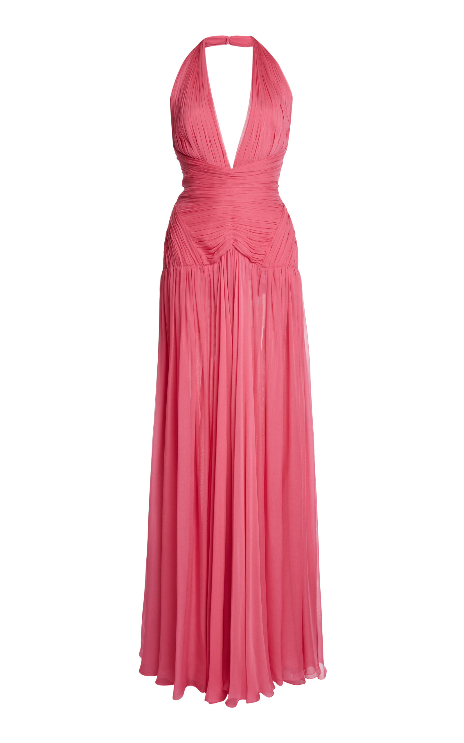 Zuhair Murad Silk Draped Halter Maxi Dress In Pink