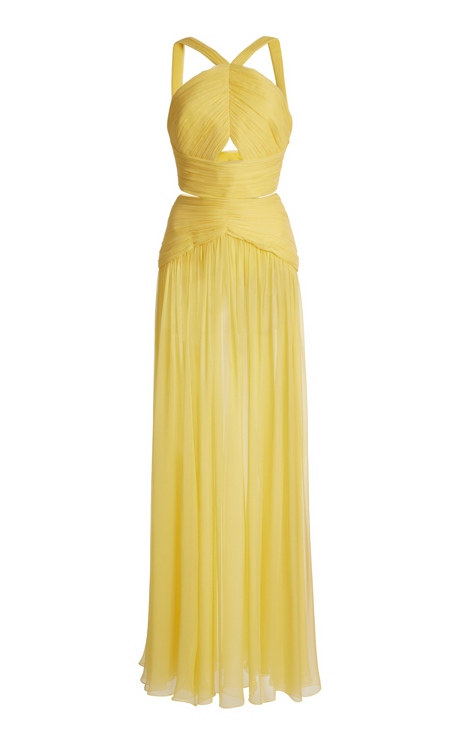 Zuhair Murad Silk Chiffon Draped Capelet Maxi Dress - Yellow