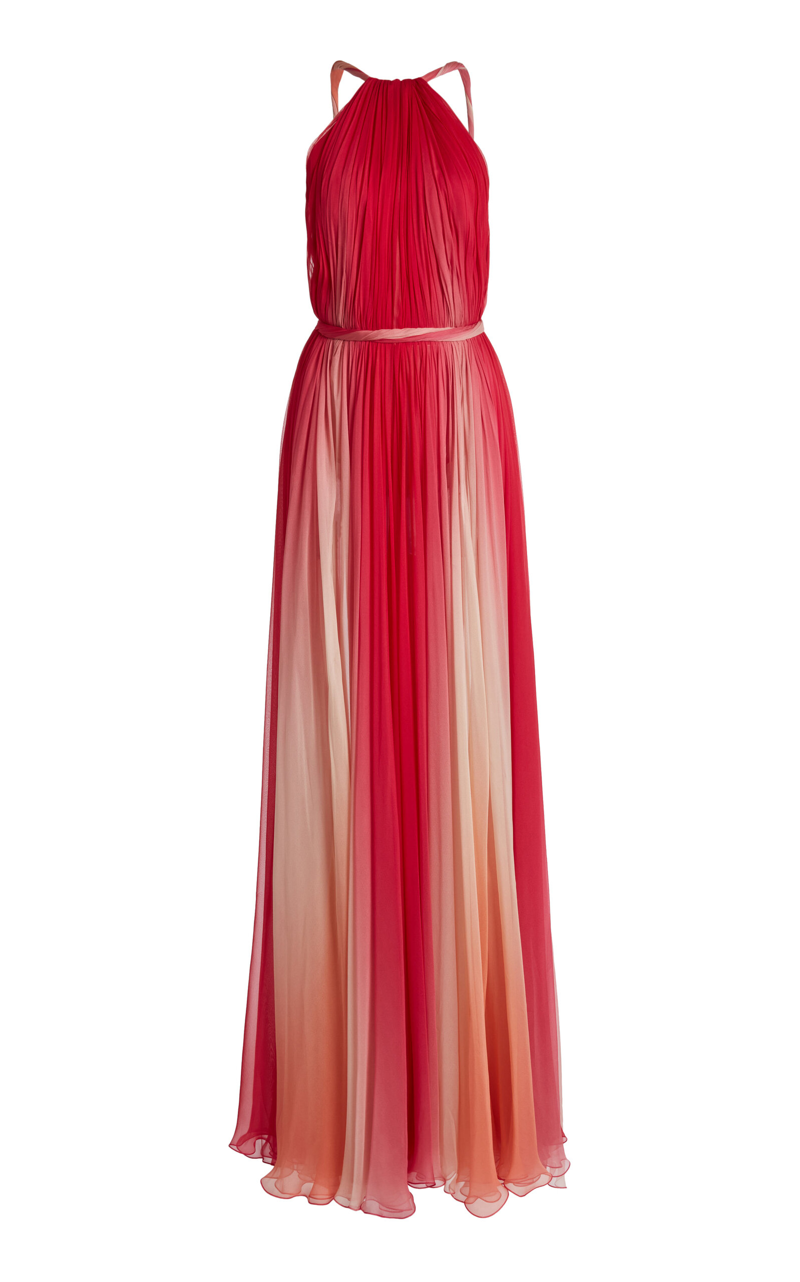 Zuhair Murad Silk Chiffon Ombre Halter Pleated Maxi Dress In Multi