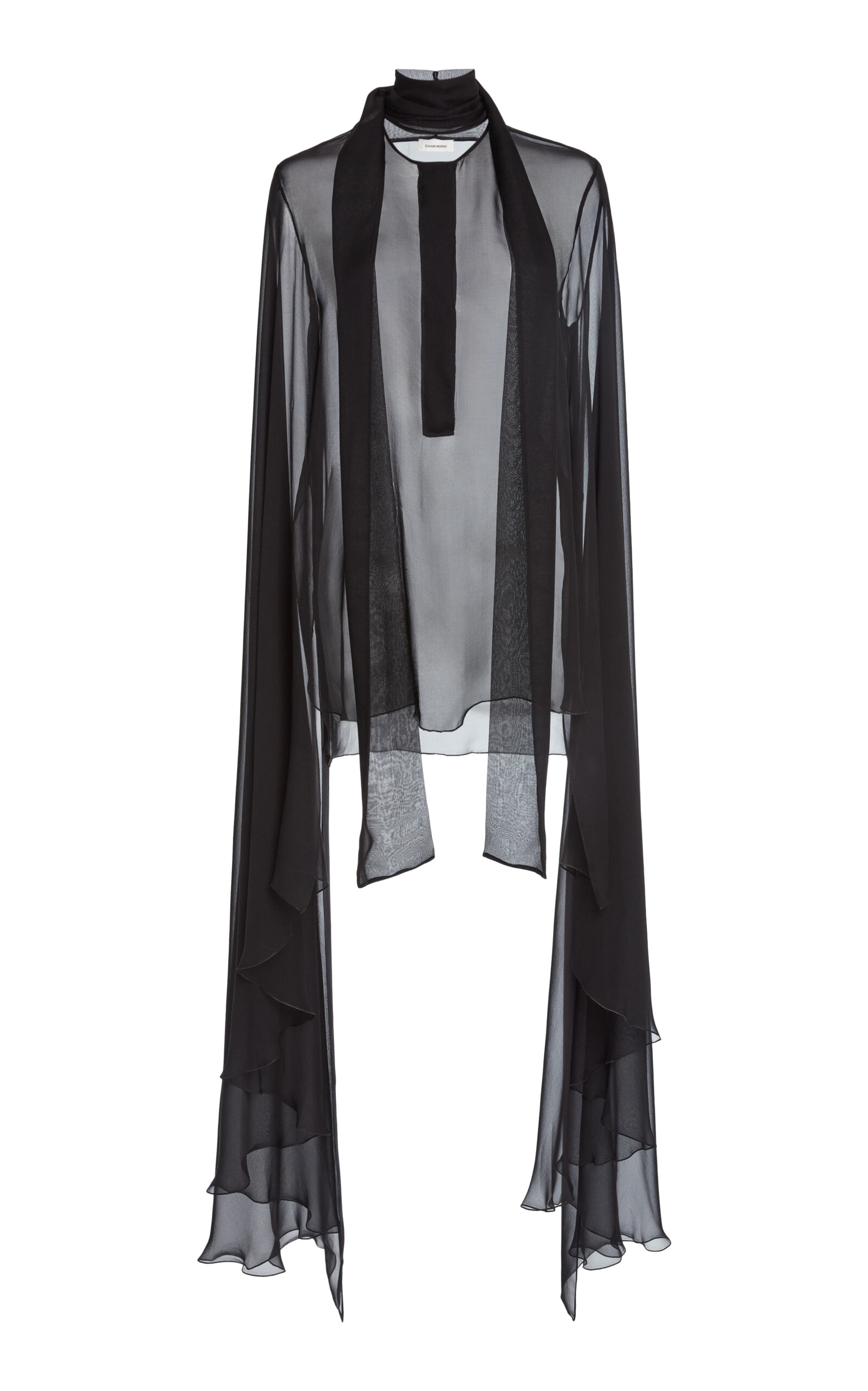 Zuhair Murad Silk Chiffon High-neck With Scarf In Black