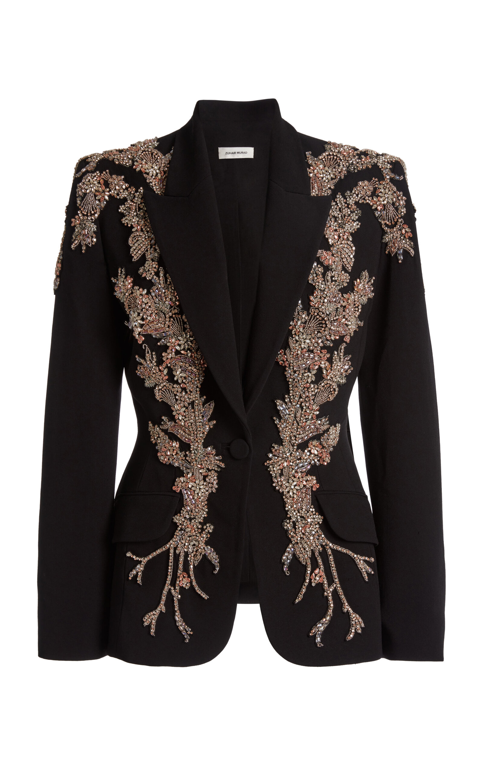 Zuhair Murad Cady Beaded Shawl Collar Tailored Jacket - Black/white