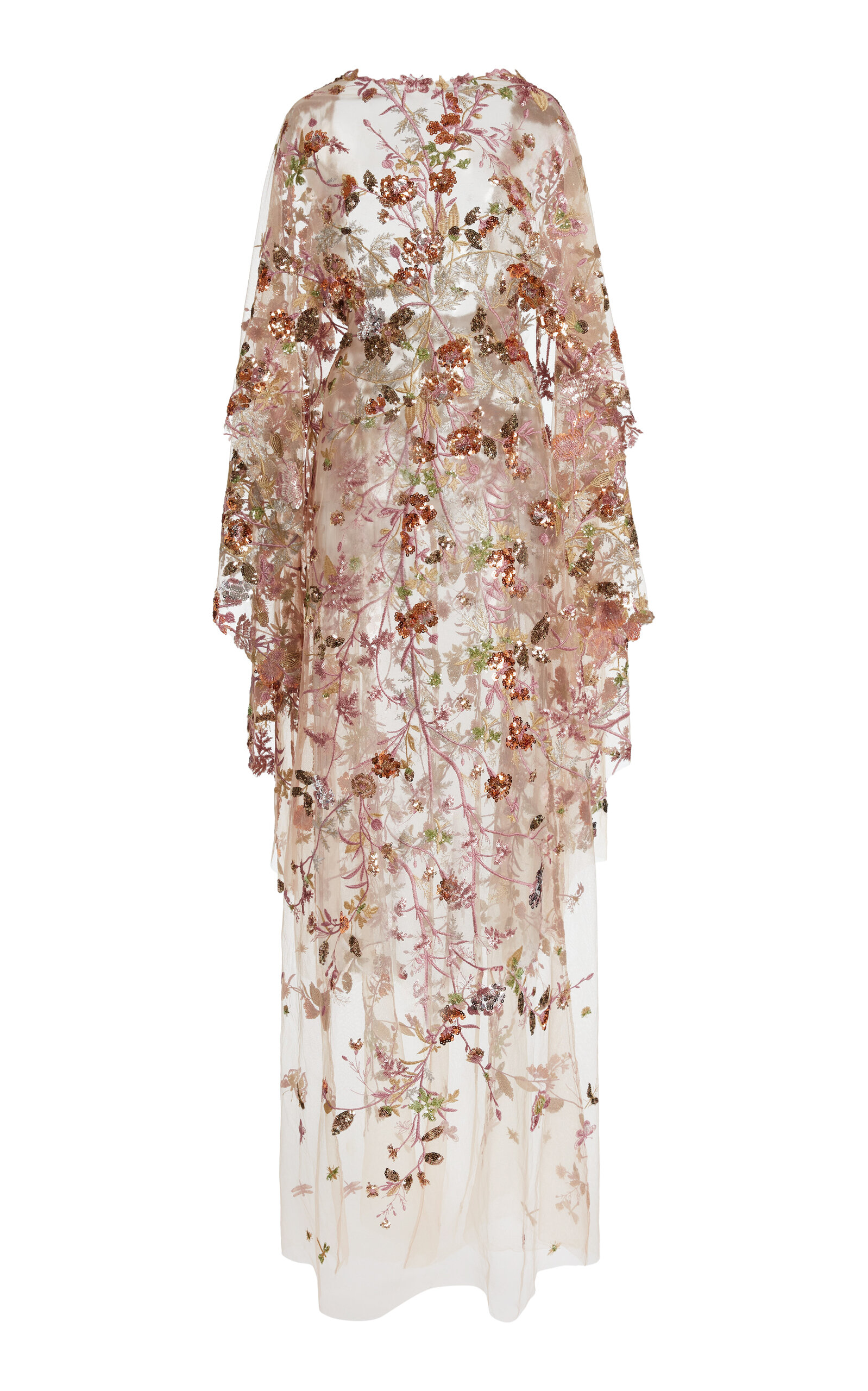 Zuhair Murad Sequins Tulle Beaded Kaftan Cape Maxi Dress - Floral