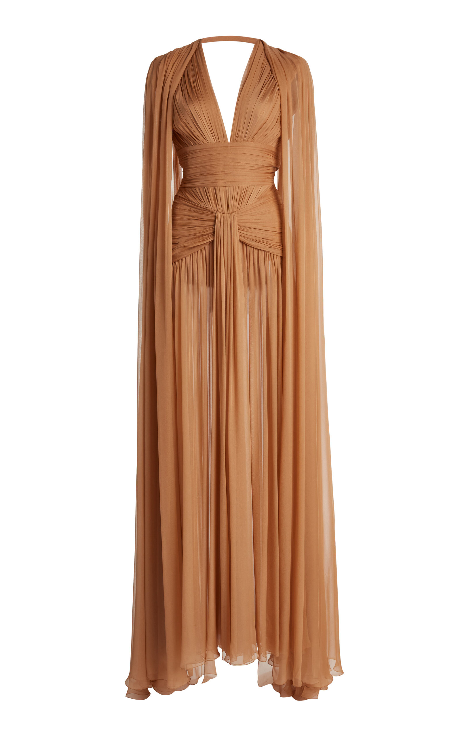 Zuhair Murad Silk Chiffon Draped Maxi Dress - Nude