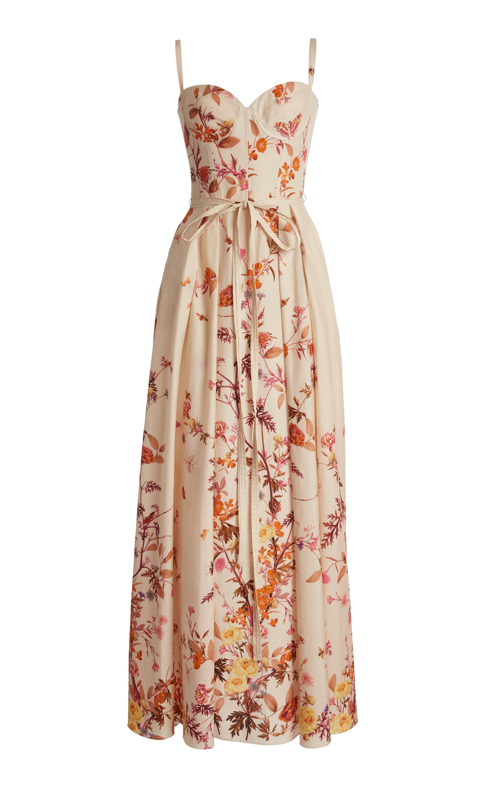 Zuhair Murad Poplin Cotton Tree Print Maxi Dress In Gold