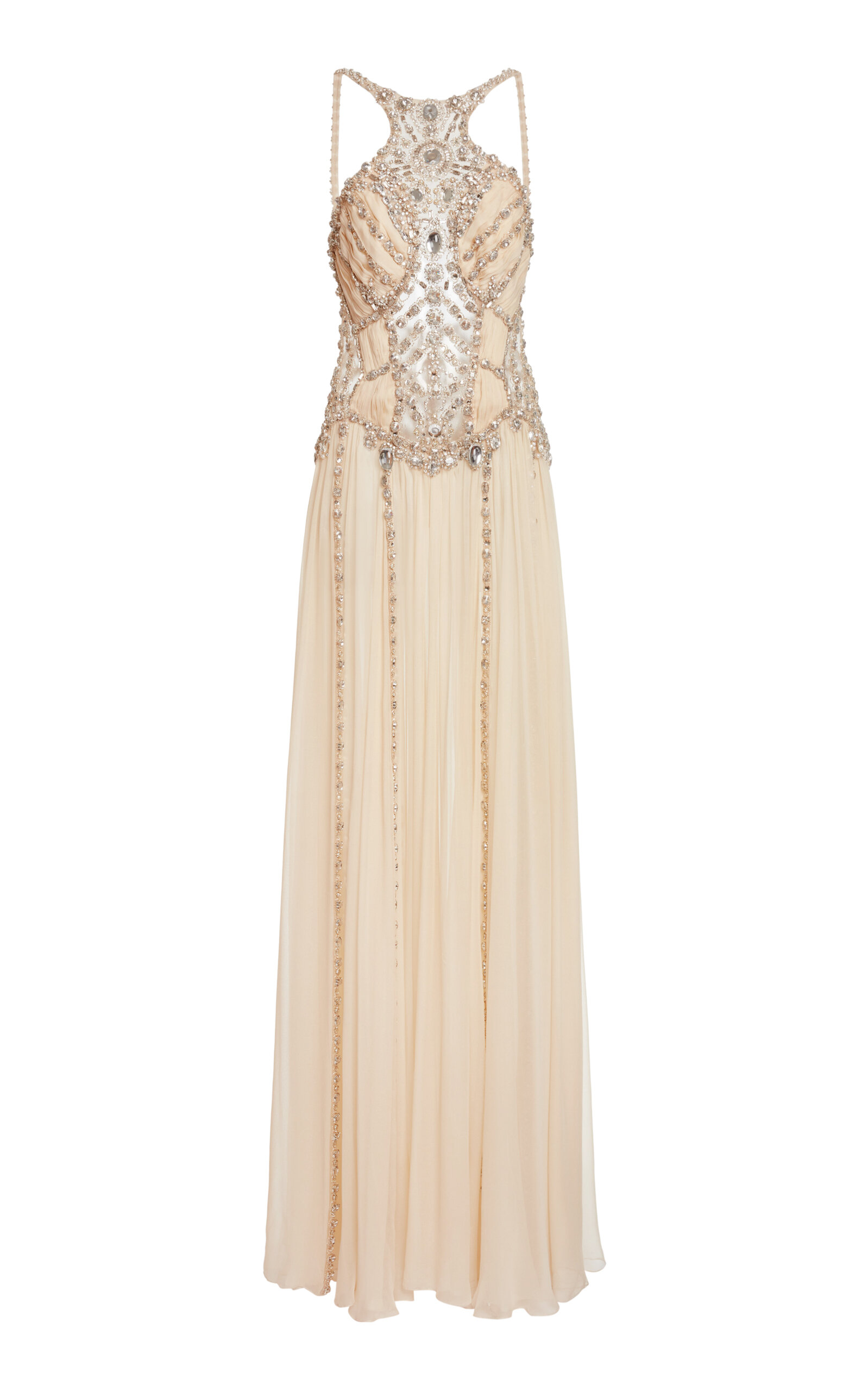 Zuhair Murad Silk Chiffon Beaded Halter Maxi Dress - Ivory