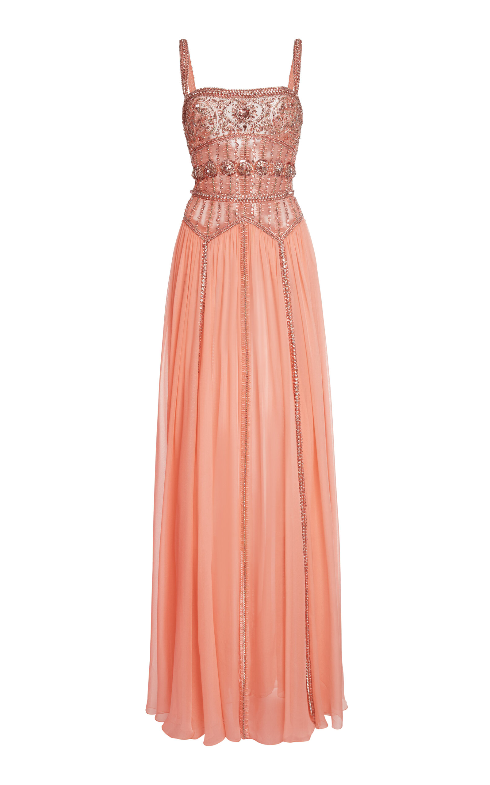 Zuhair Murad Silk Chiffon Beaded Strapless Cape Maxi Dress - Pink