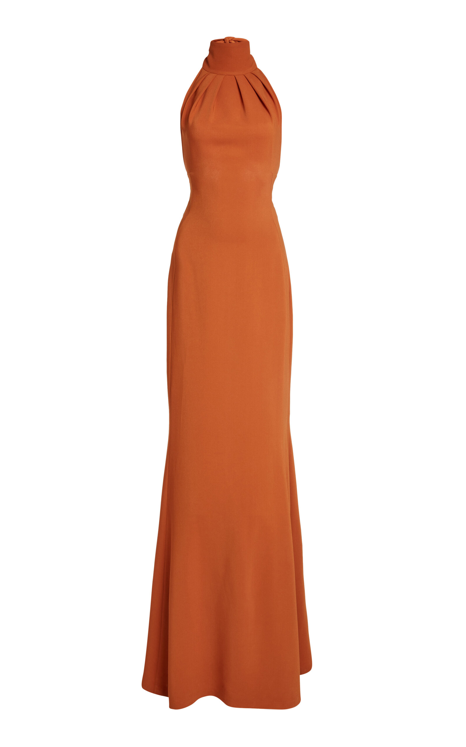 Zuhair Murad Silk-Blend Jersey Deep V-Neck Halter Maxi Dress - Orange