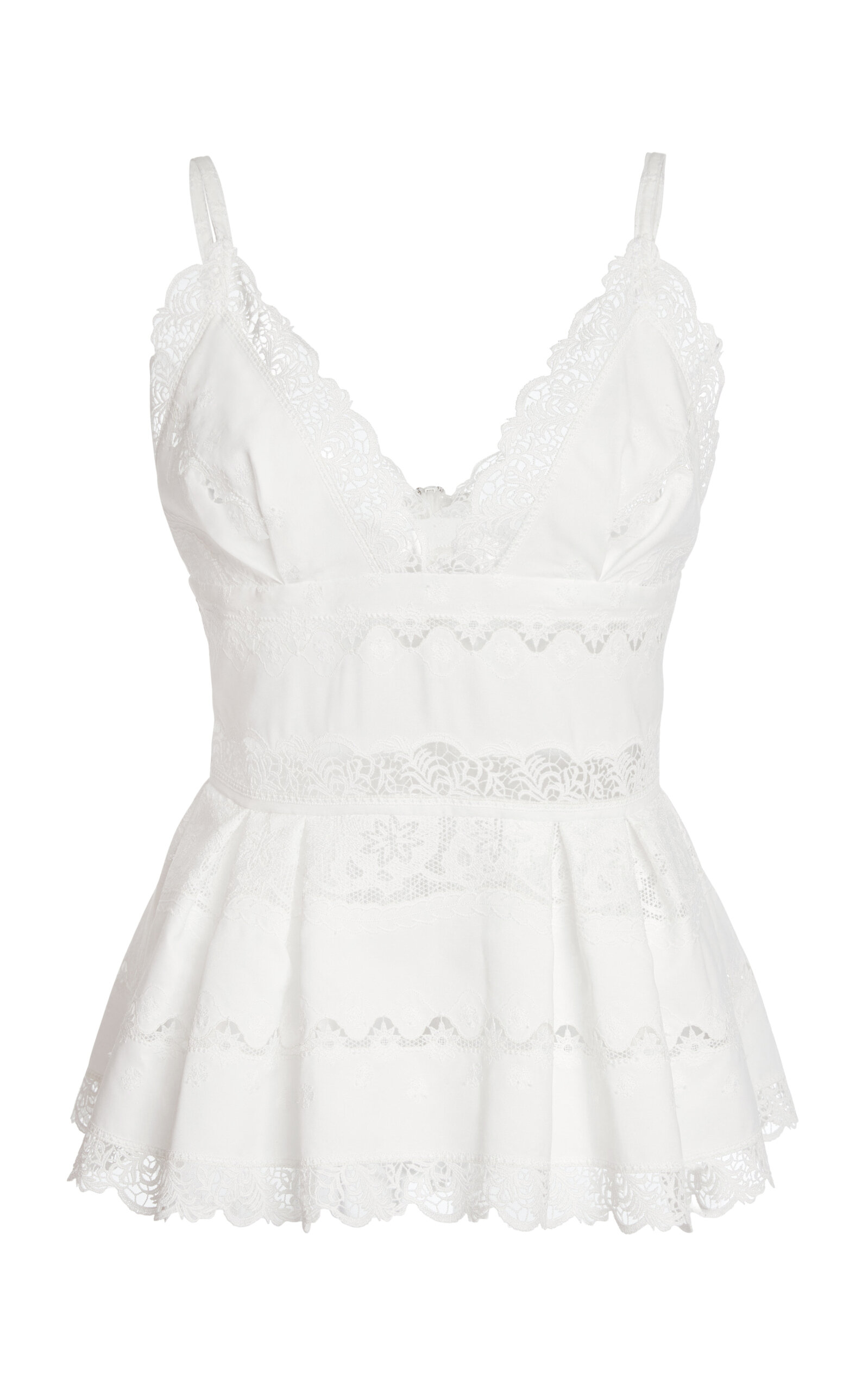 Zuhair Murad Madras Broderie Strappy Peplum Top In White