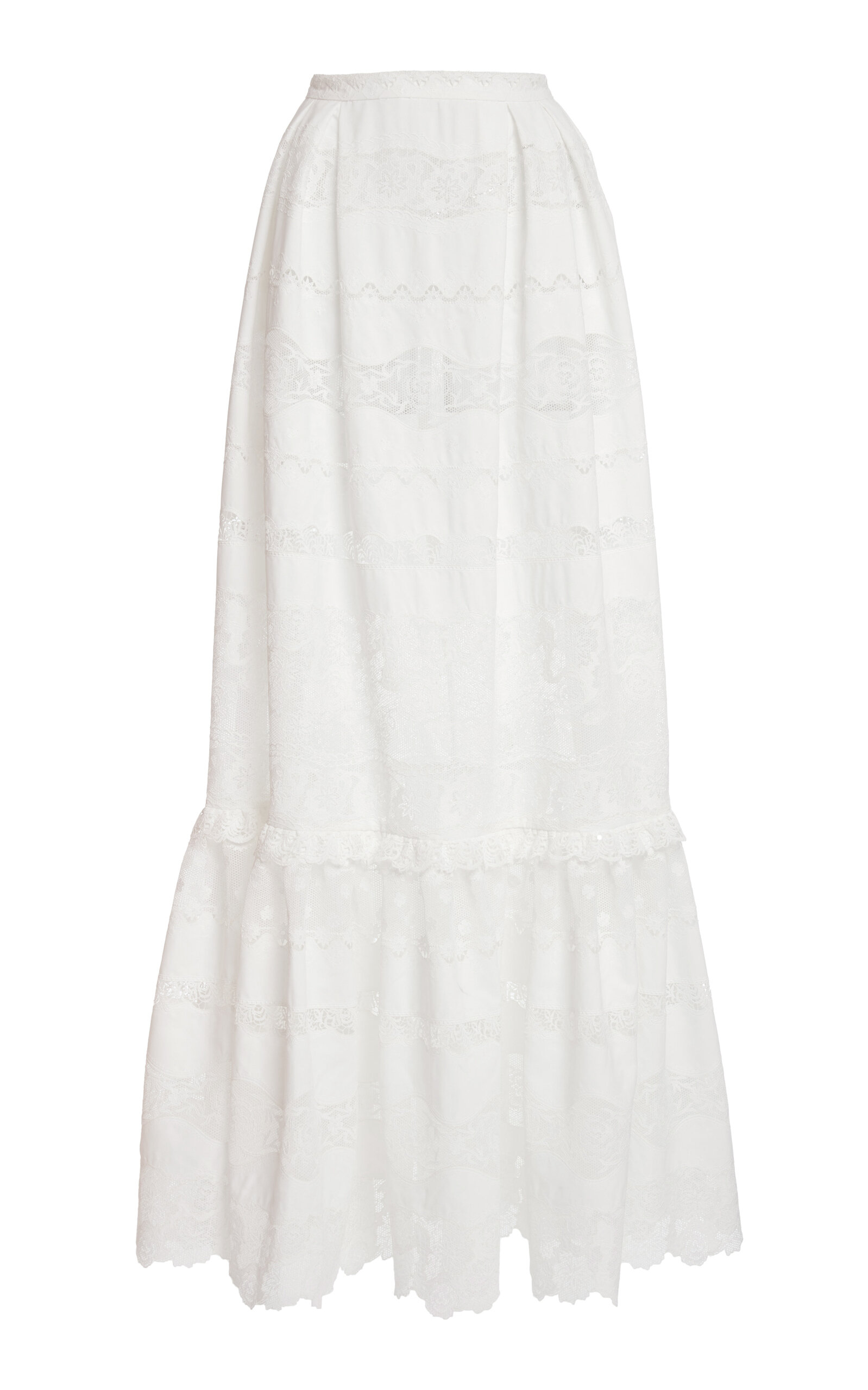 Zuhair Murad Madras Broderie Tiered Maxi Skirt In White