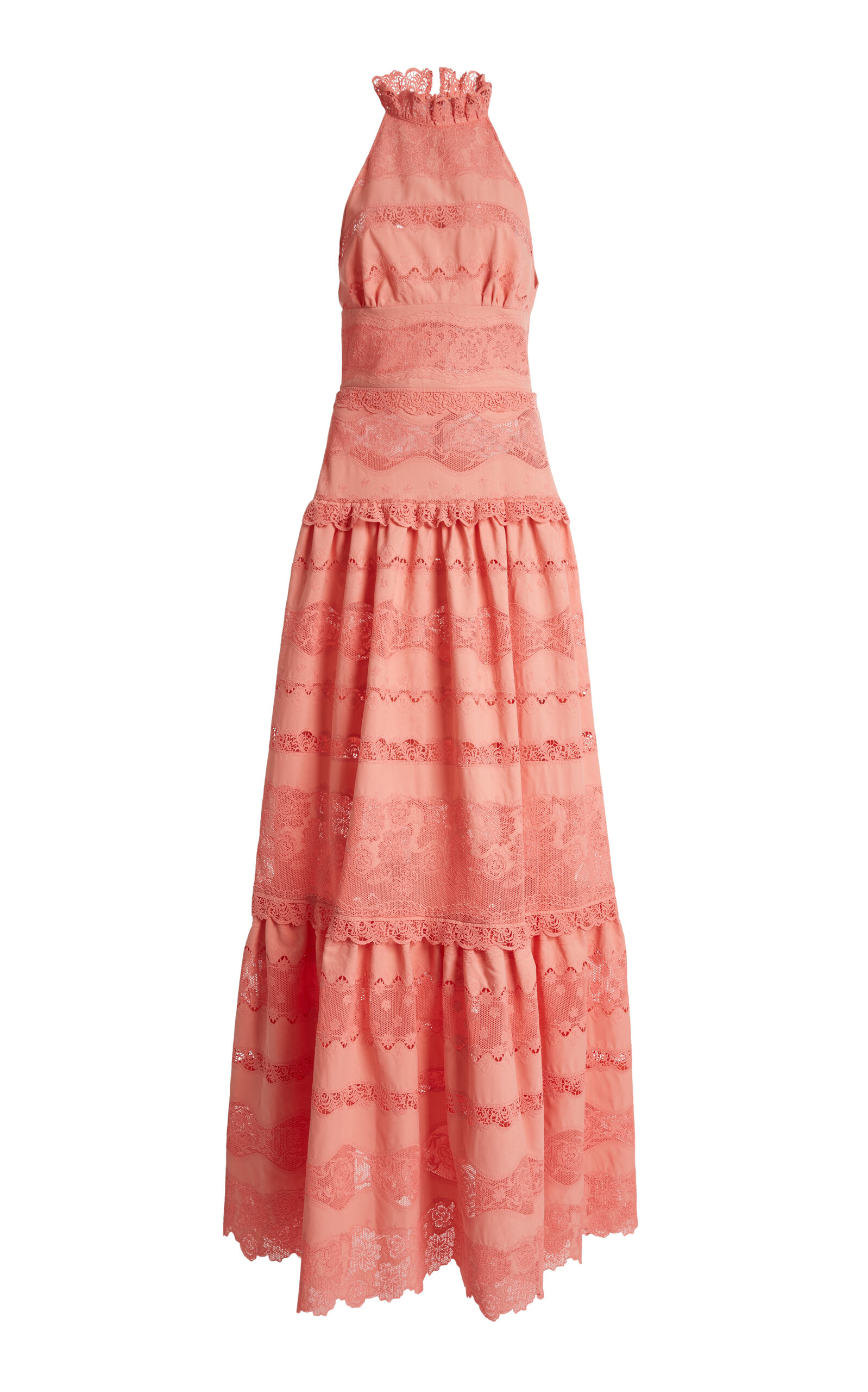 Zuhair Murad Madras Broderie Halter Maxi Dress - Pink