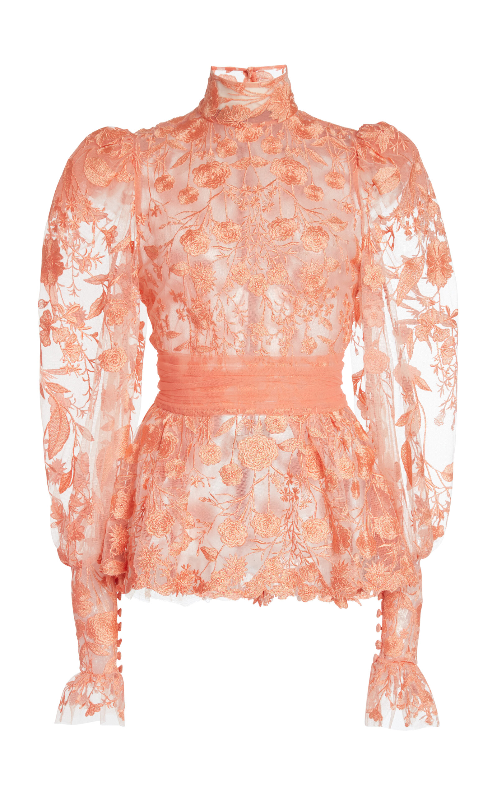 Zuhair Murad Tulle Broderie Floral Blouse In Pink