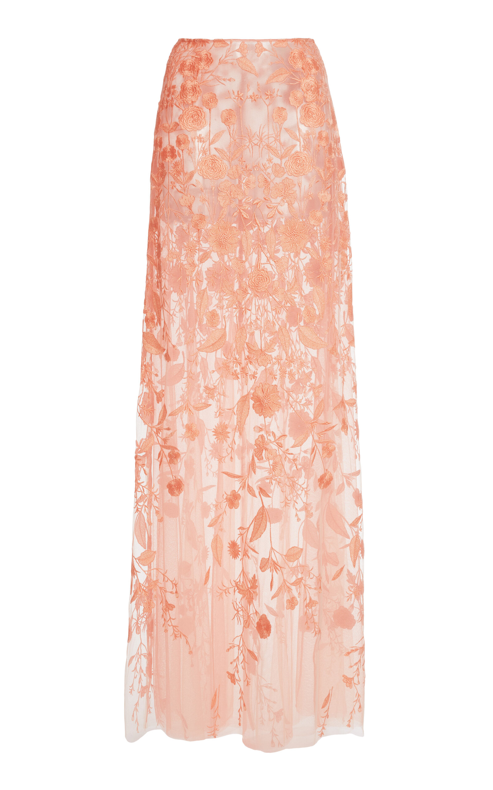 Zuhair Murad Tulle Broderie Floral Maxi Skirt In Pink