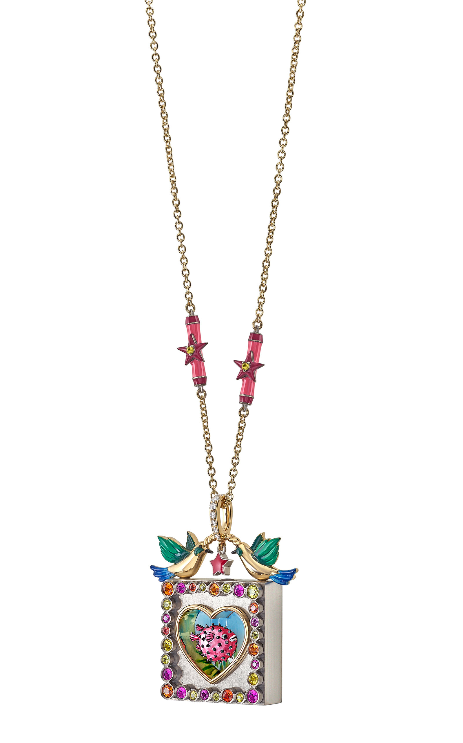Francesca Villa 18k Yellow Gold And Titanium Fantasia; The Puffer Fish Takes Flight; Necklace In Metallic
