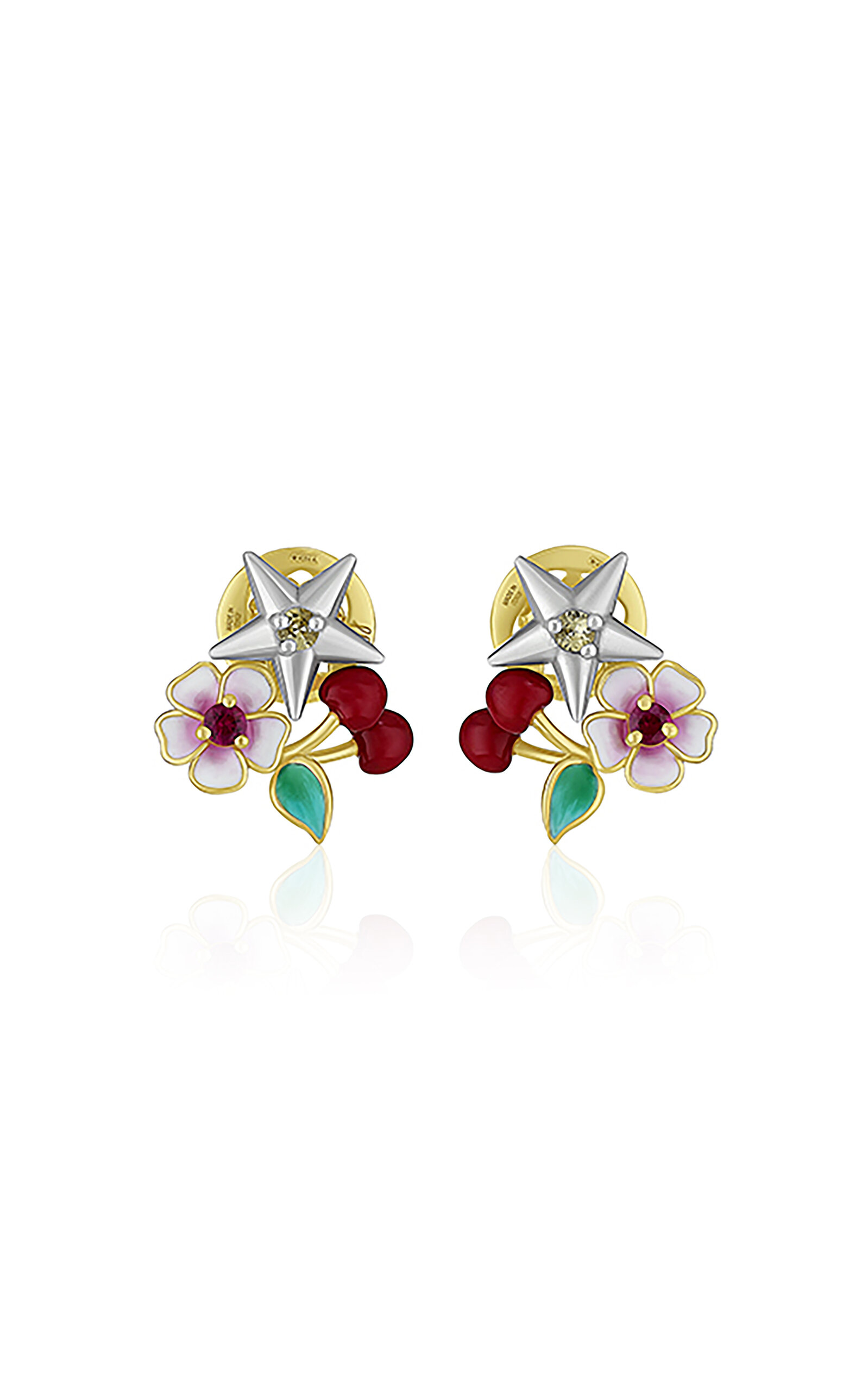 Francesca Villa 18k Yellow Gold And Titanium Fantasia; Cherry Blossom; Earrings In Multi