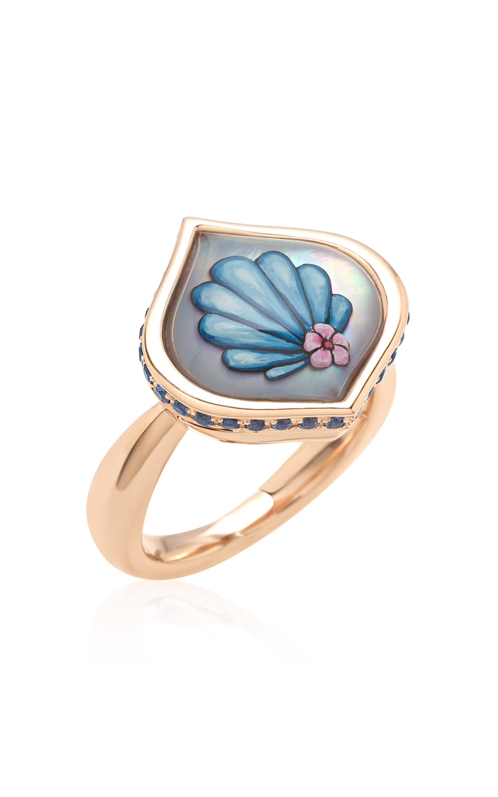 Francesca Villa 18k Rose Gold Shell Sea Ring In Blue