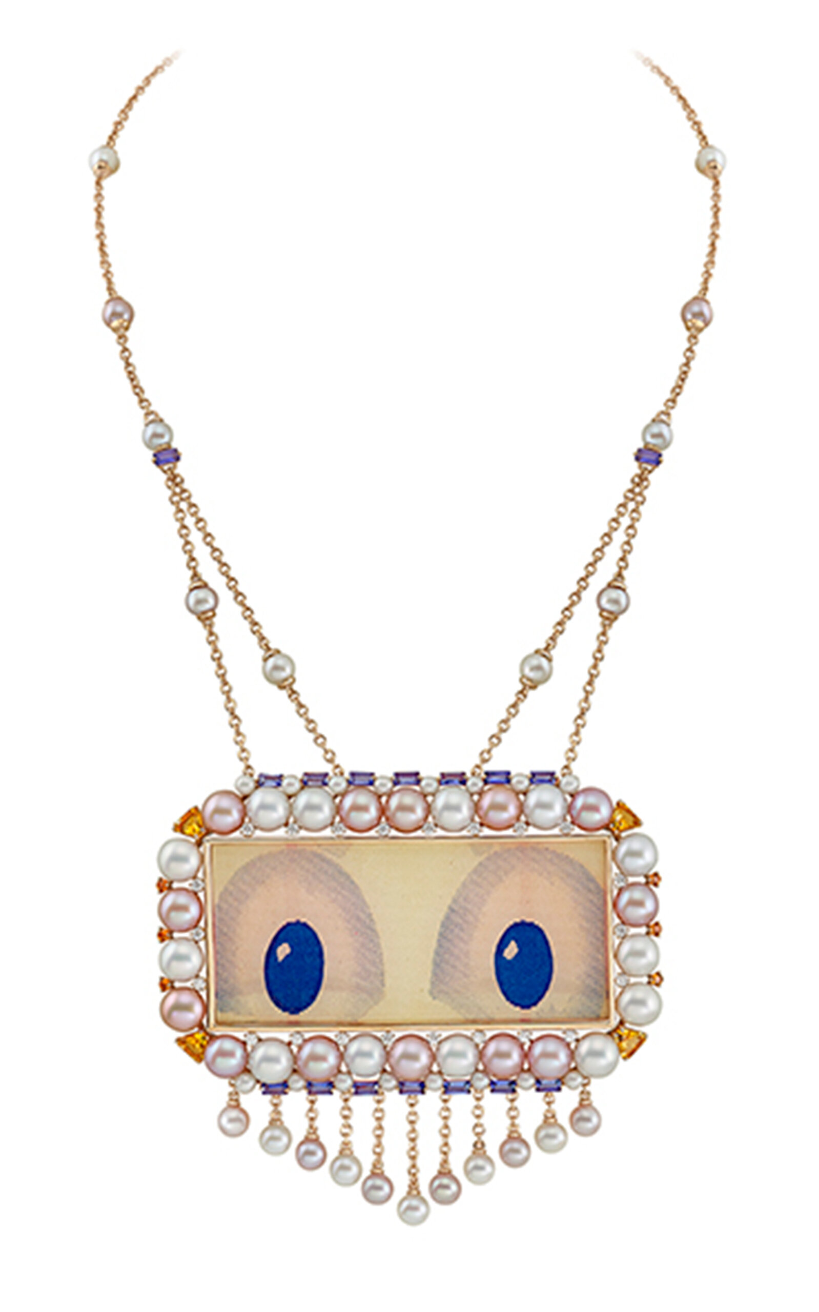 Francesca Villa 18k Yellow Gold And Titanium Lover's Eye; Eyes On You Pink Pearl; Necklace In Gold