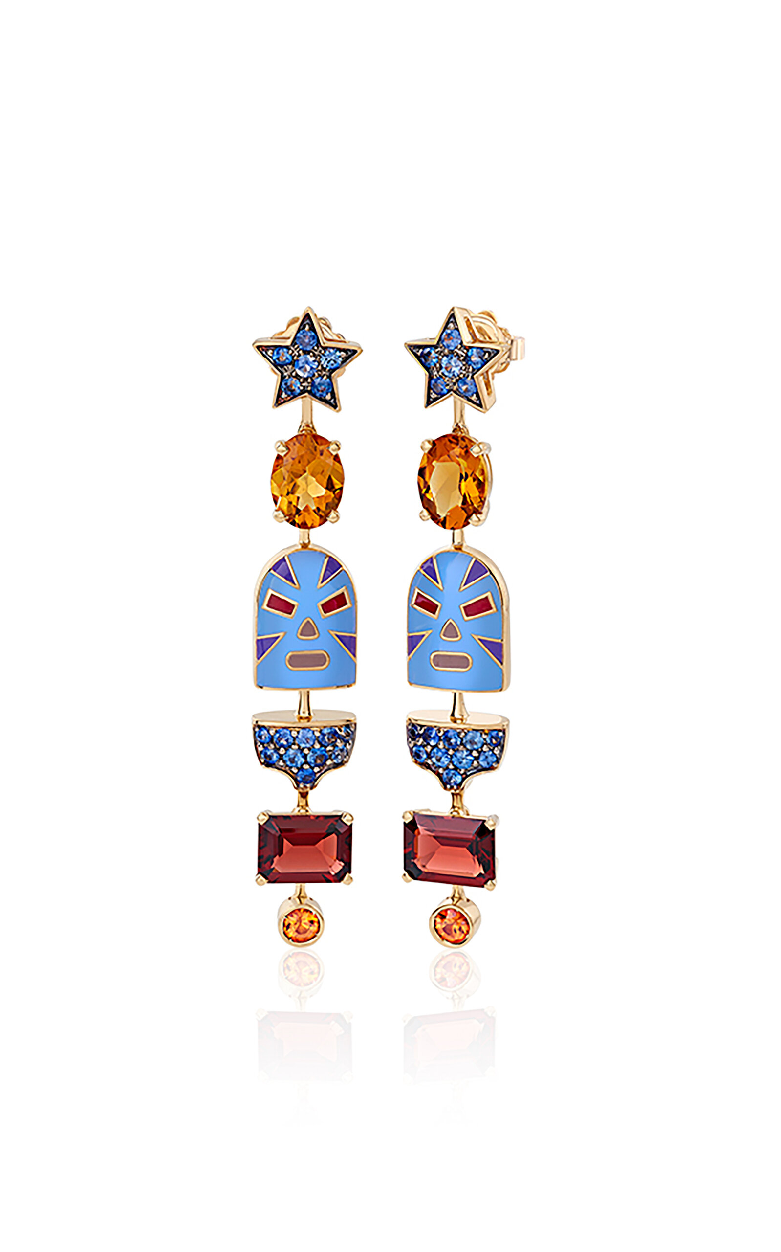 Francesca Villa 18k Yellow Gold Lunchadores; The Mankind Of Long; Earrings In Multi