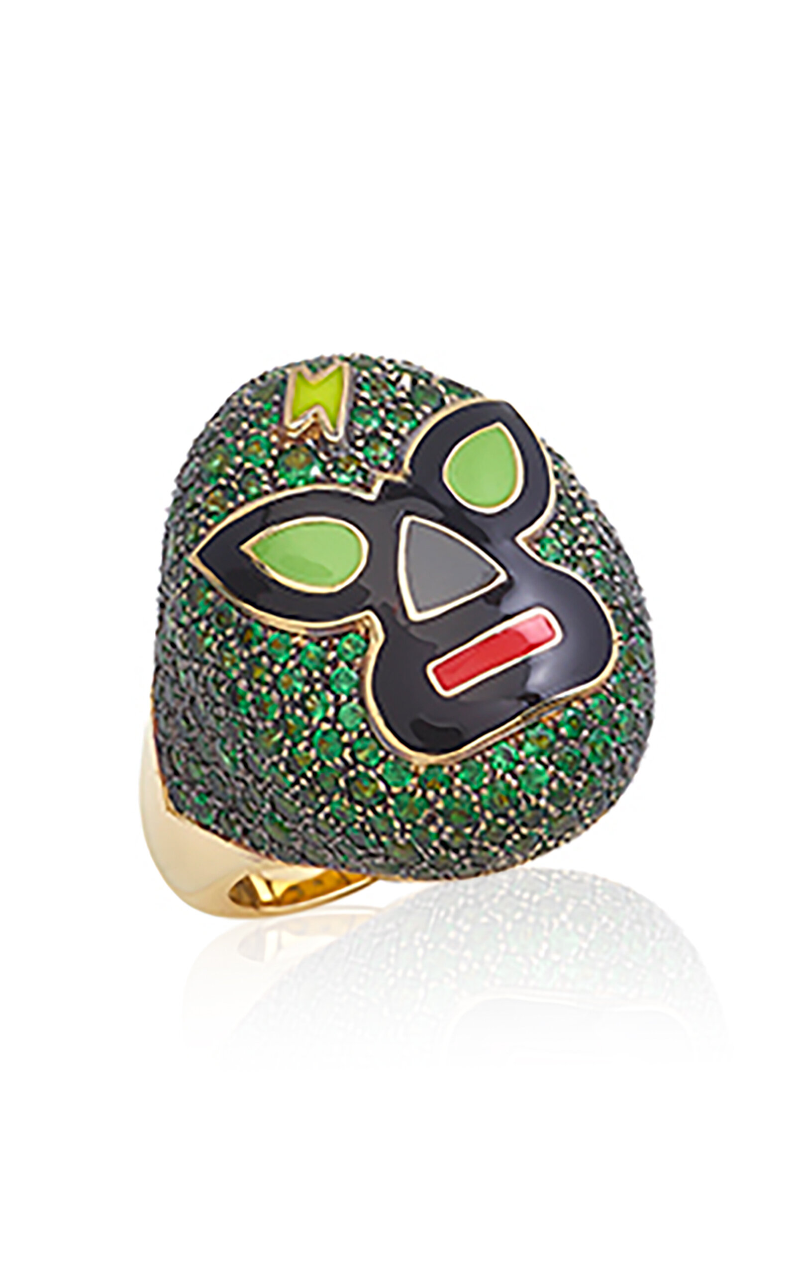 Francesca Villa 18k Yellow Gold The Wrestlers The Hurricane Ring In Green