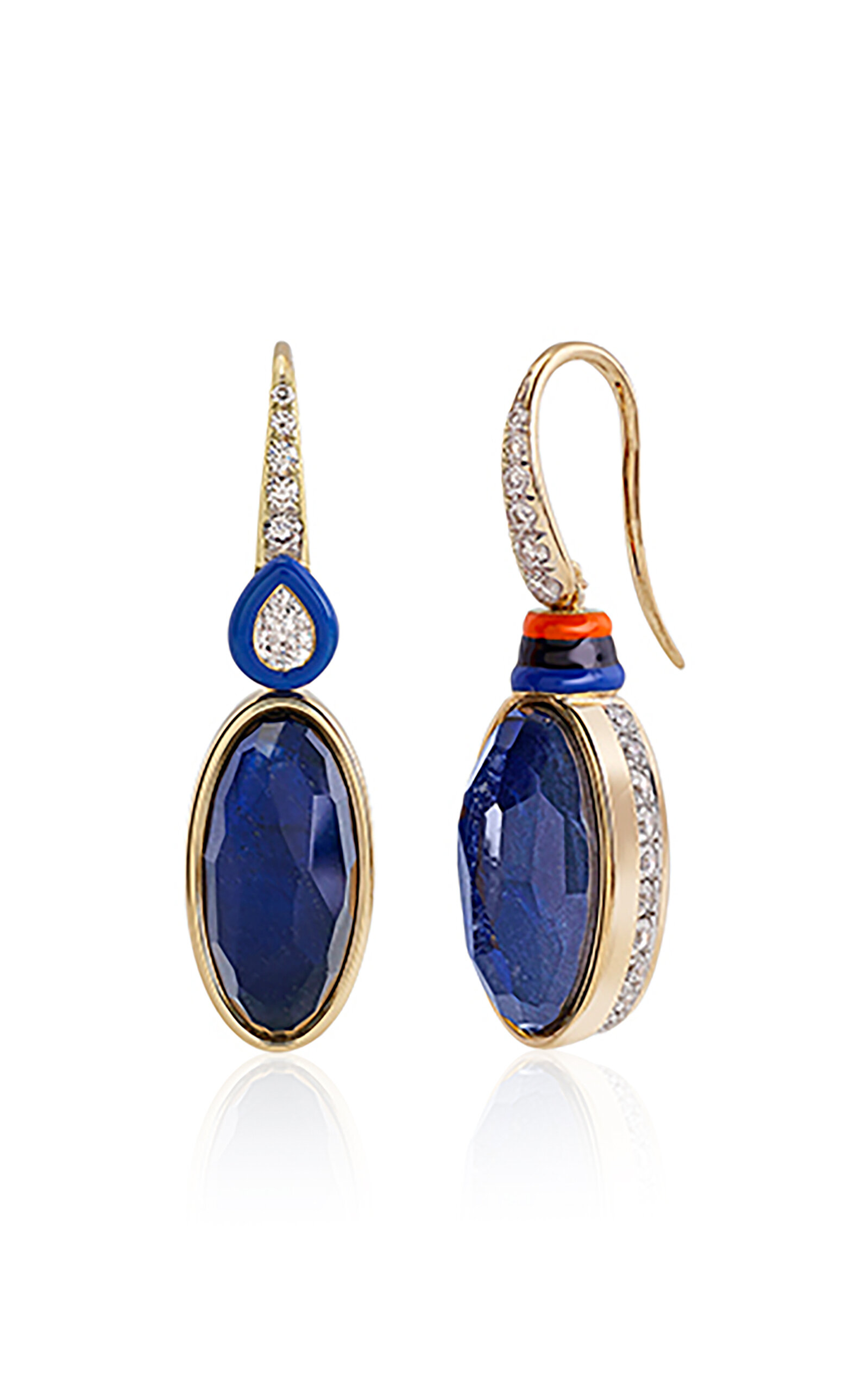Francesca Villa 18k Yellow Gold Two Colours; Blue And Orange Earrings In Blue