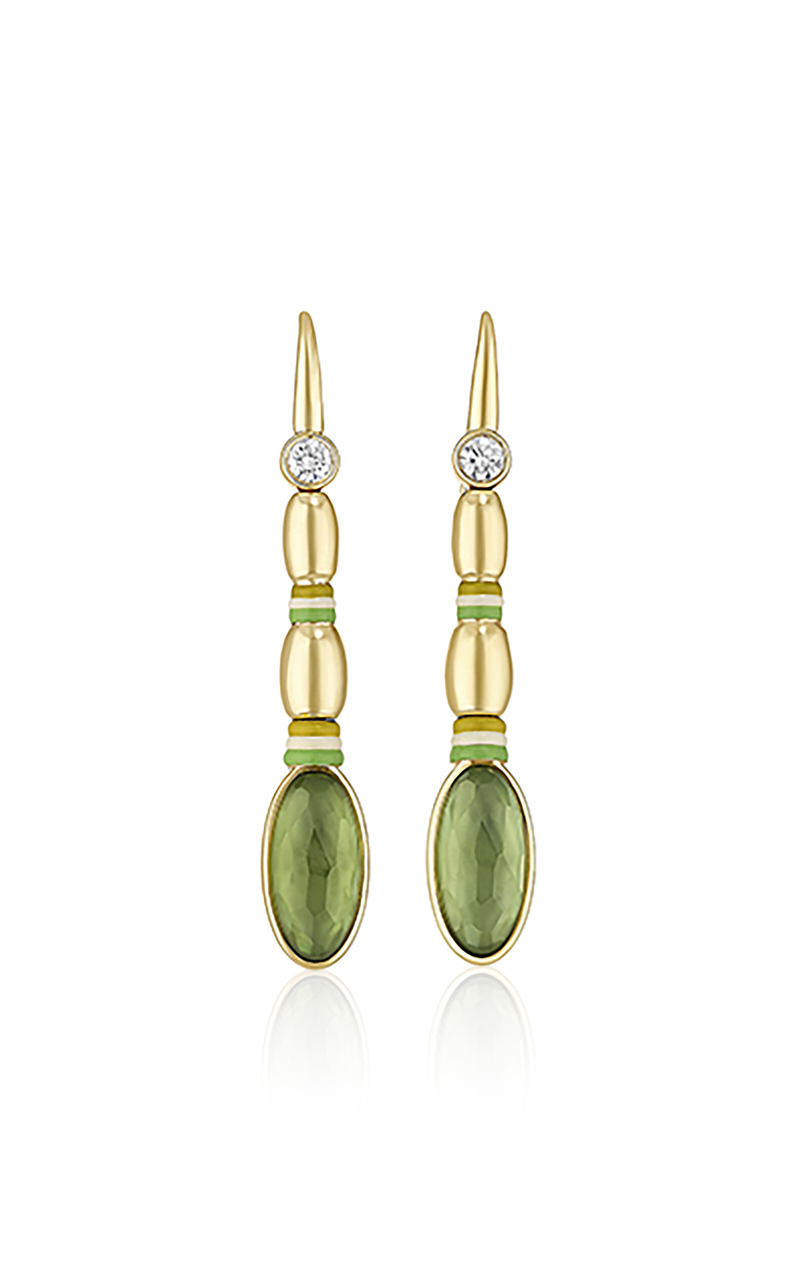 Francesca Villa 18k Yellow Gold Green And Yellow Long Earrings In Green