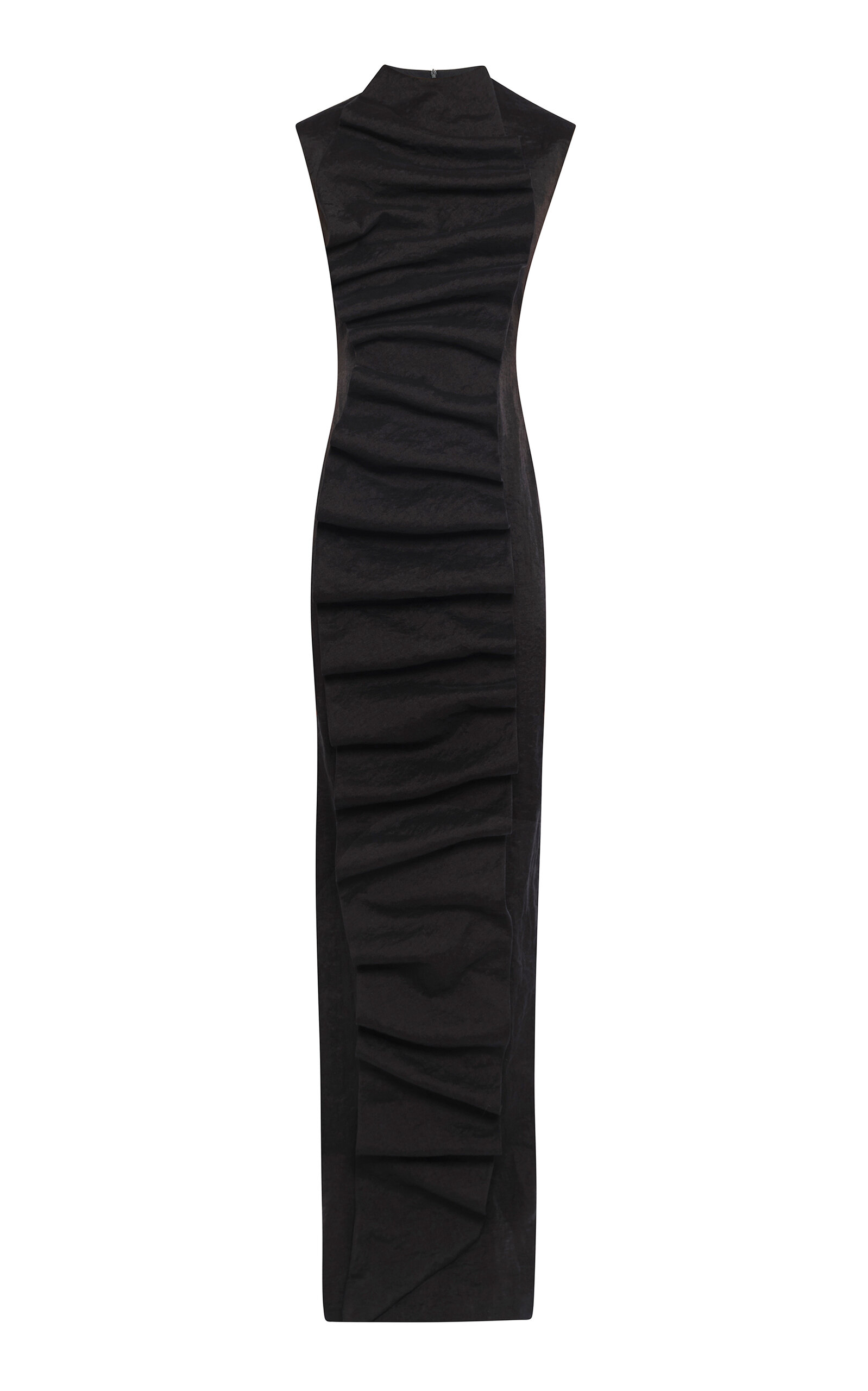 A.w.a.k.e. Ruched Flax-blend Bib-front Maxi Dress In Black