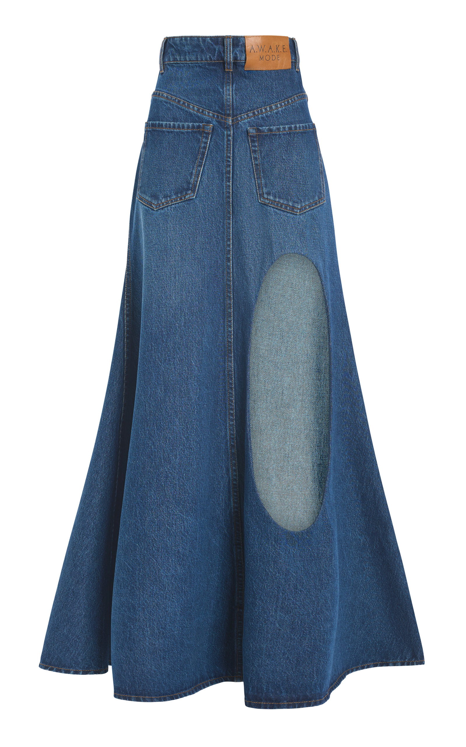 A.w.a.k.e. Cotton Flared Back-to-front Maxi Skirt With Slit In Blue