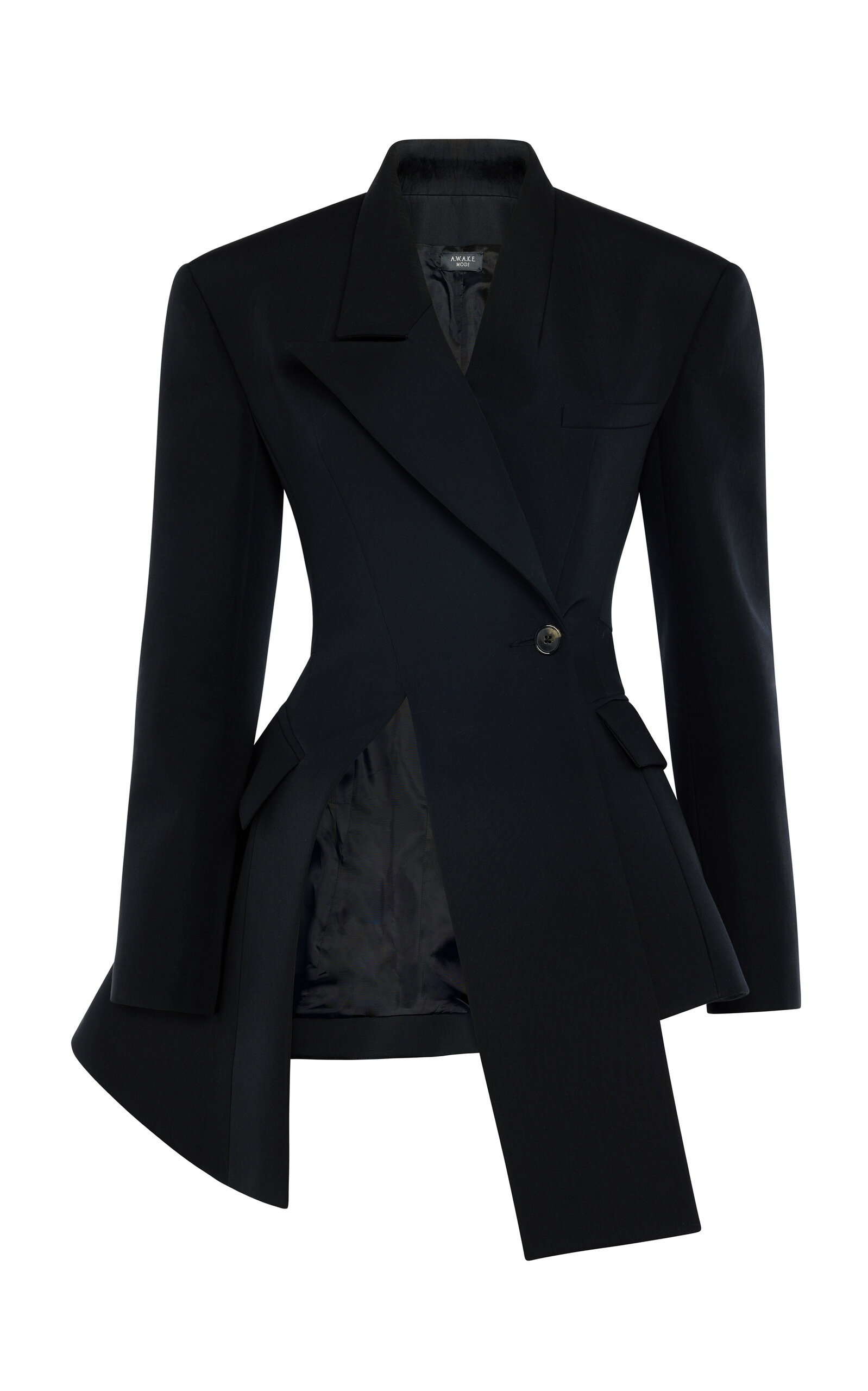 A.w.a.k.e. Asymmetric Wool Volume-contrast Blazer In Black