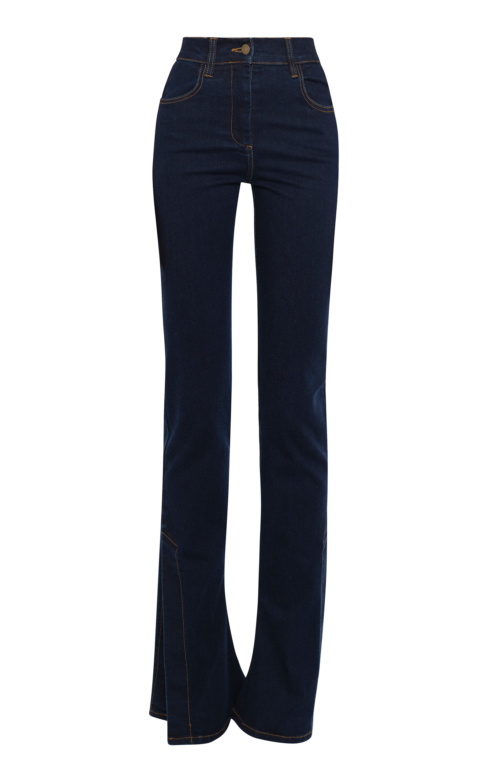 A.w.a.k.e. Cotton-blend Fitted Stretch Flared Jeans With Ankle Slits In Blue