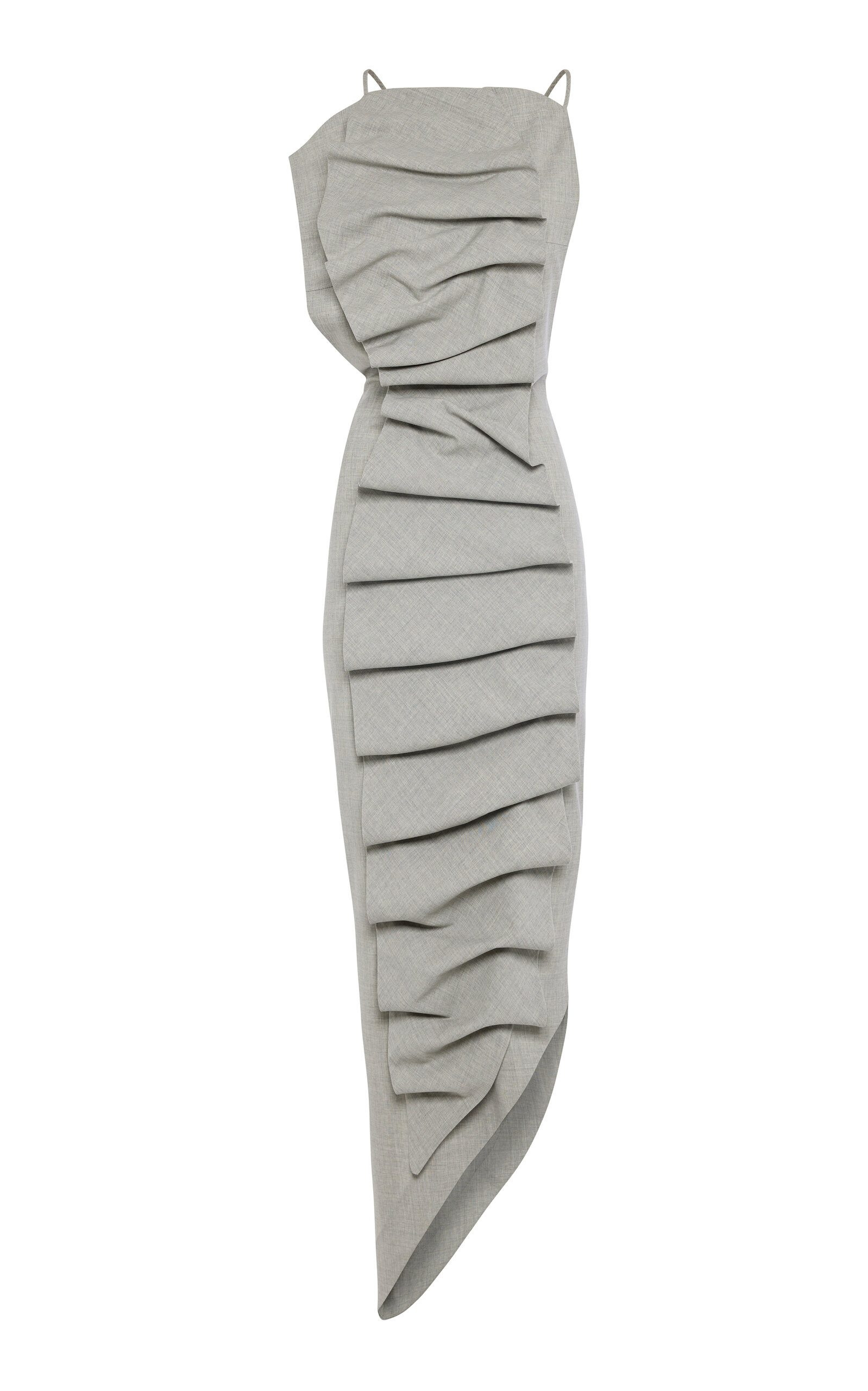 A.w.a.k.e. Wool-blend Ruched Asymmetric Maxi Dress In Gray