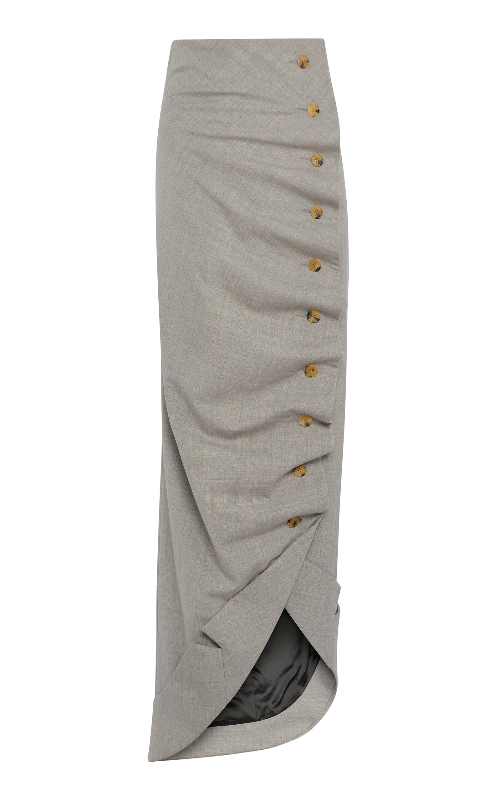A.w.a.k.e. Wool-blend Asymmetric Lapel Maxi Skirt In Gray
