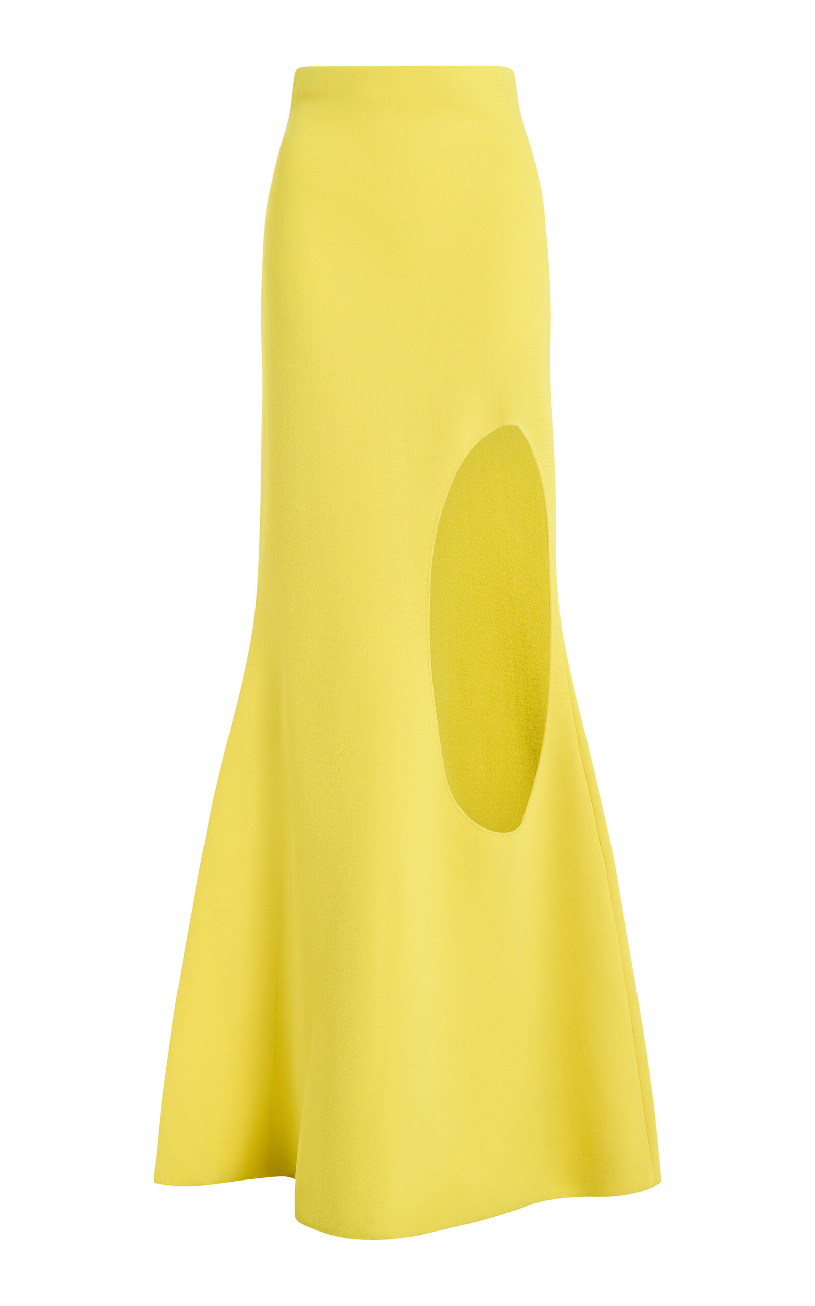 A.w.a.k.e. Knitted Cut-out Flared Maxi Skirt In Yellow