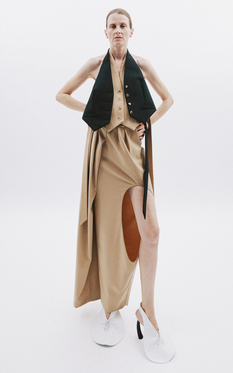 A.w.a.k.e. Wool-blend Cut-out Maxi Skirt In Brown