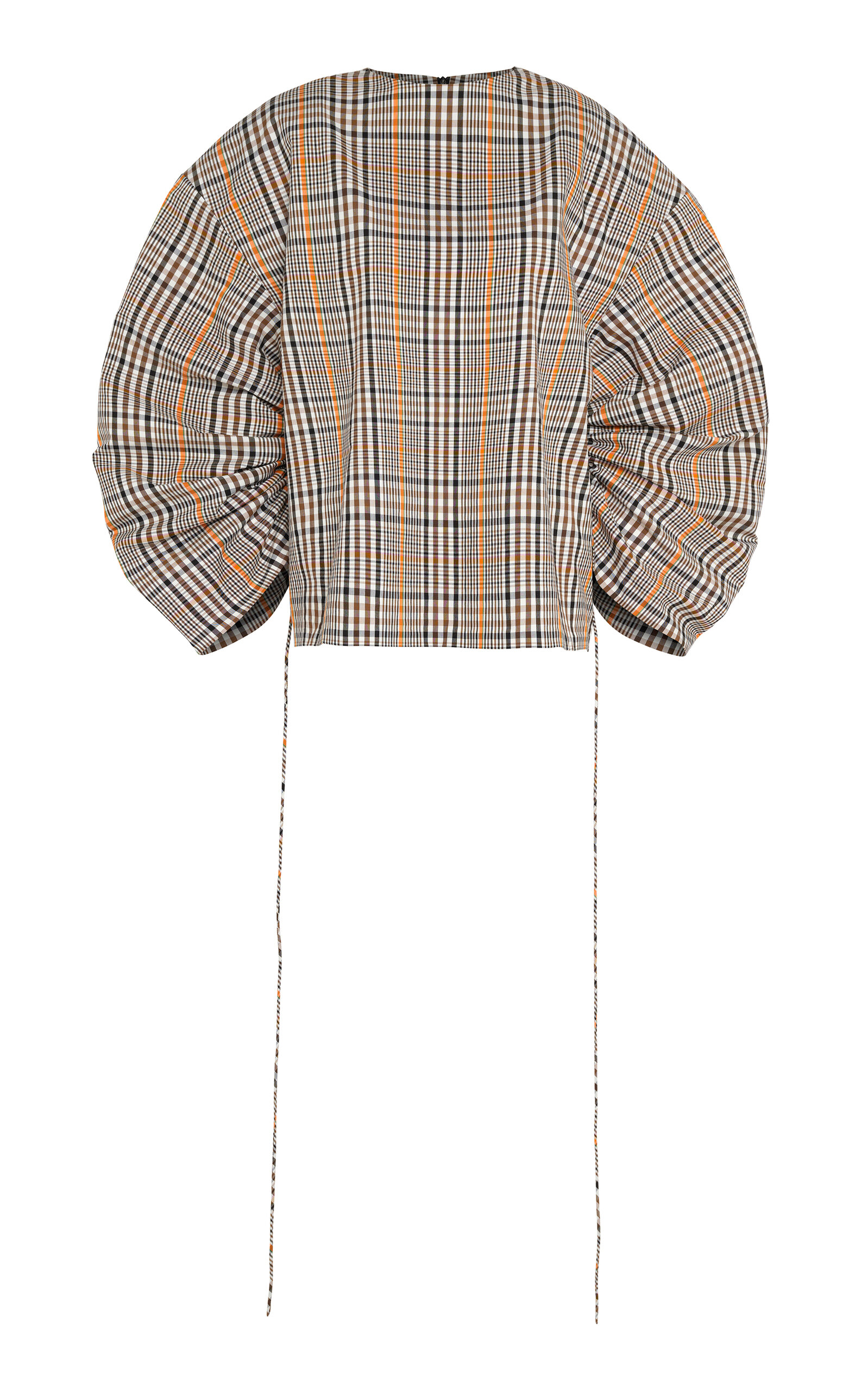 A.W.A.K.E. MODE Puff-Sleeve Cotton-Blend Plaid Top