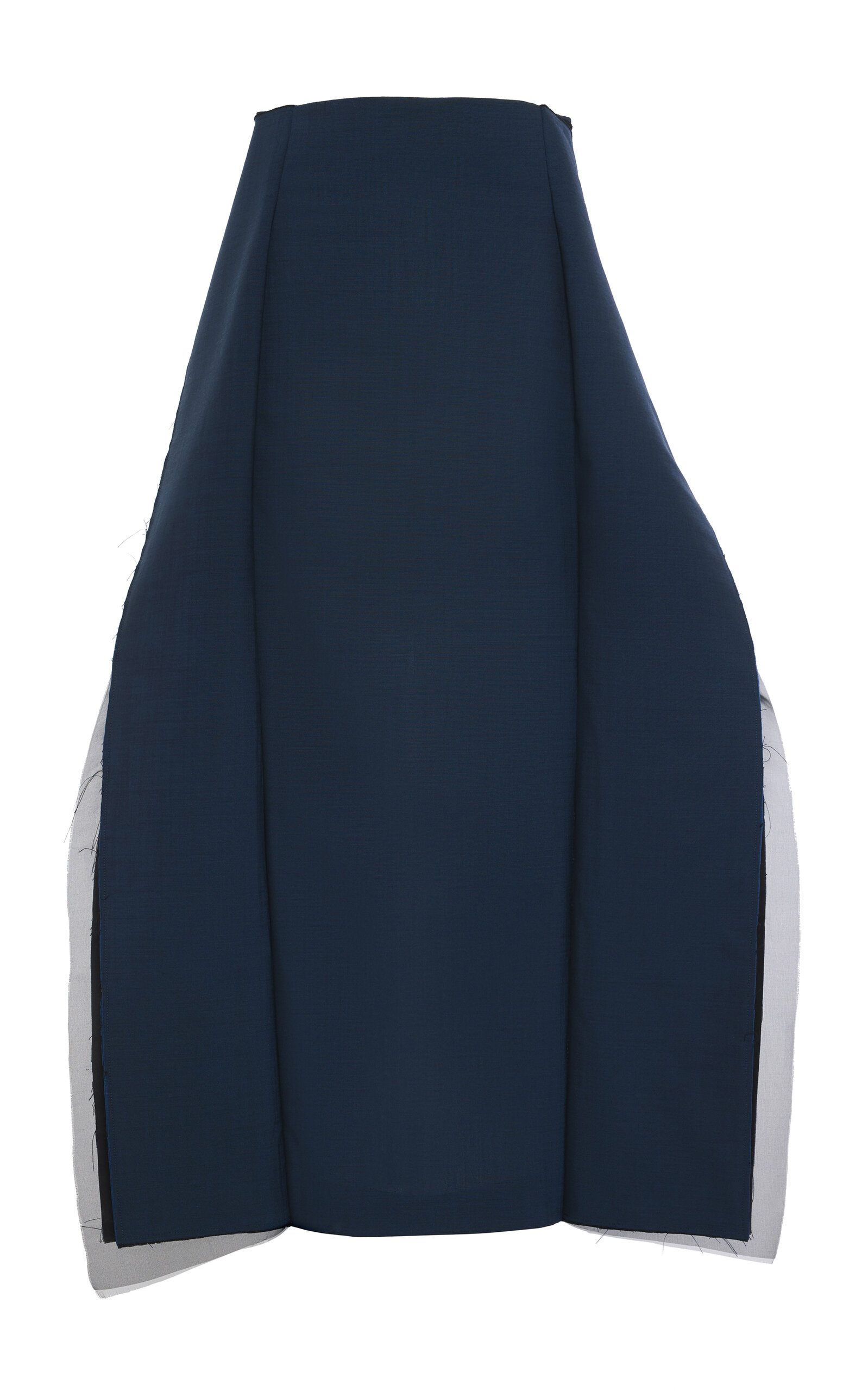A.w.a.k.e. Silk-wool Structured Panelled Midi Skirt In Blue