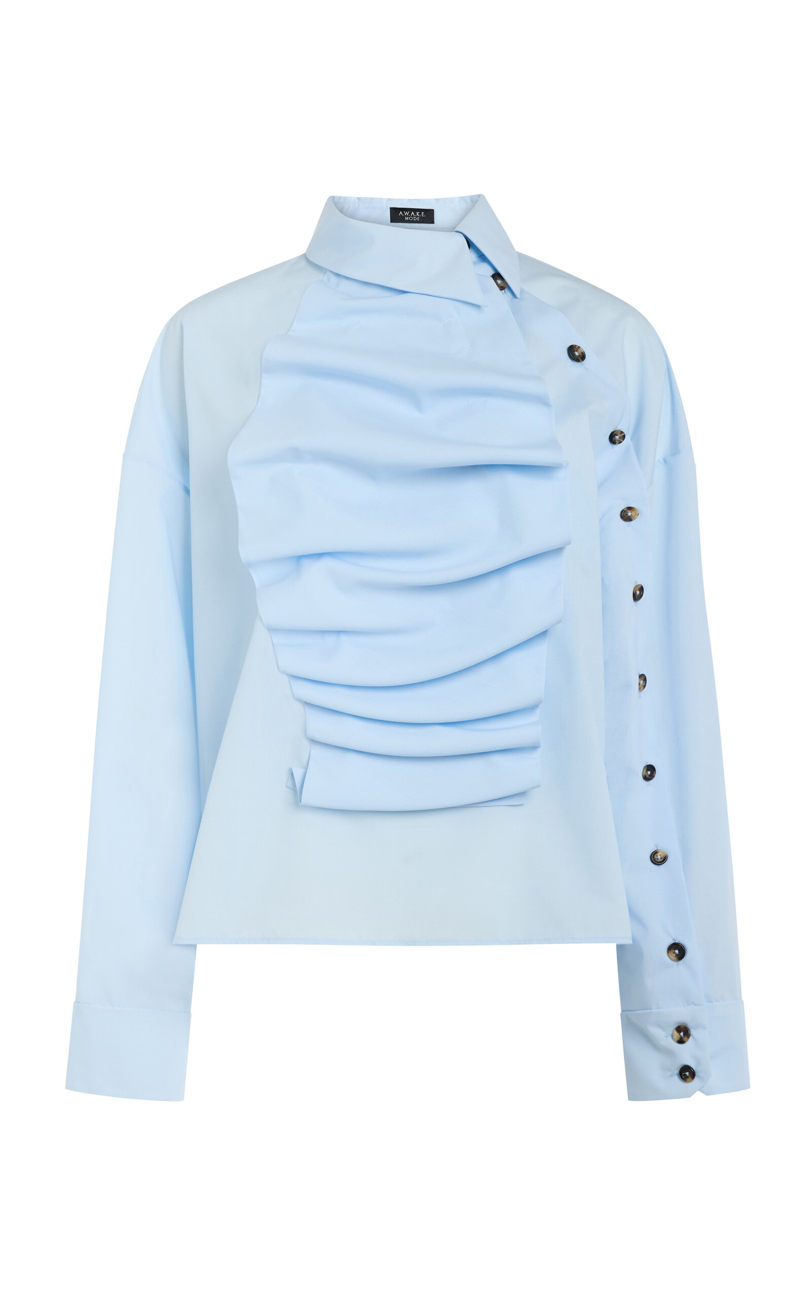 A.W.A.K.E. MODE Cotton-Blend Voluminous Bib-Front Top - Blue