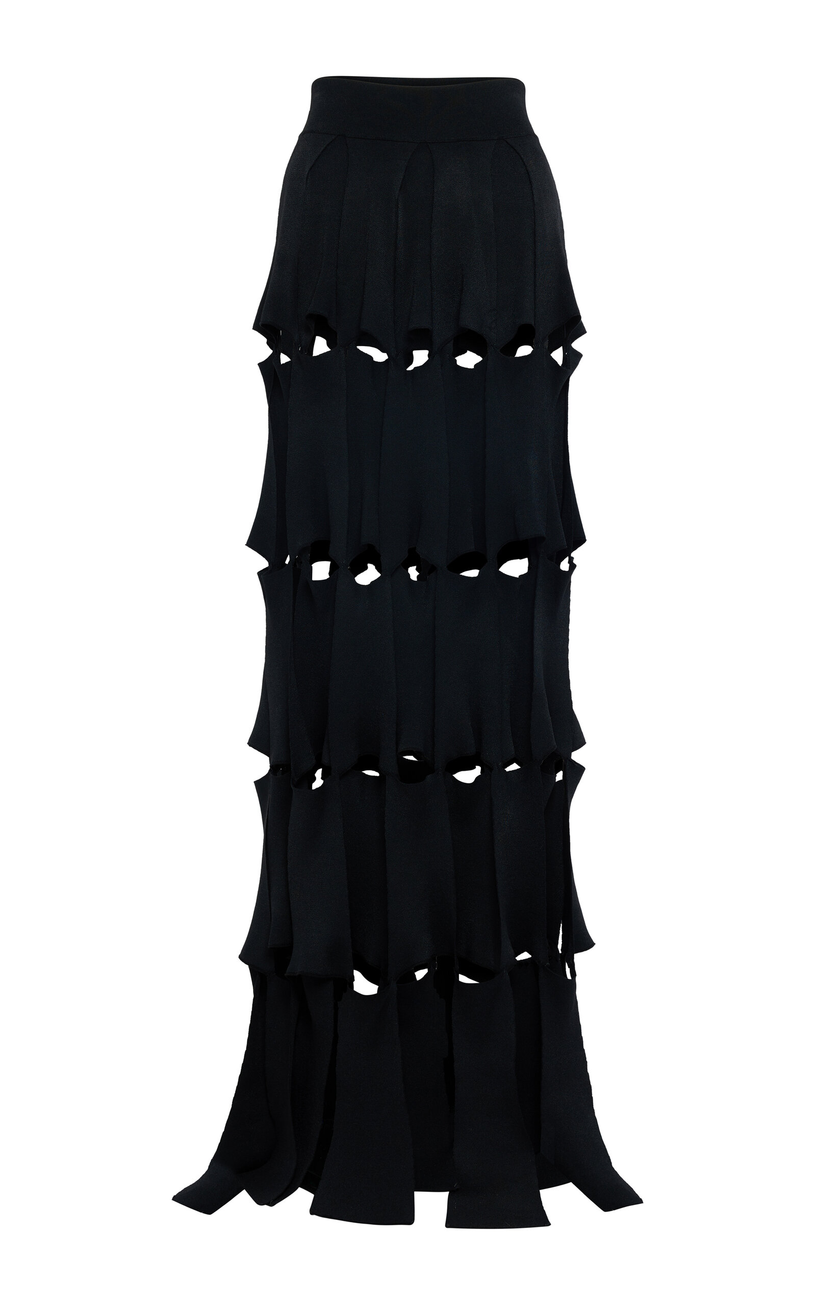 A.w.a.k.e. Knitted Multi-layer Trapeze Maxi Skirt In Black