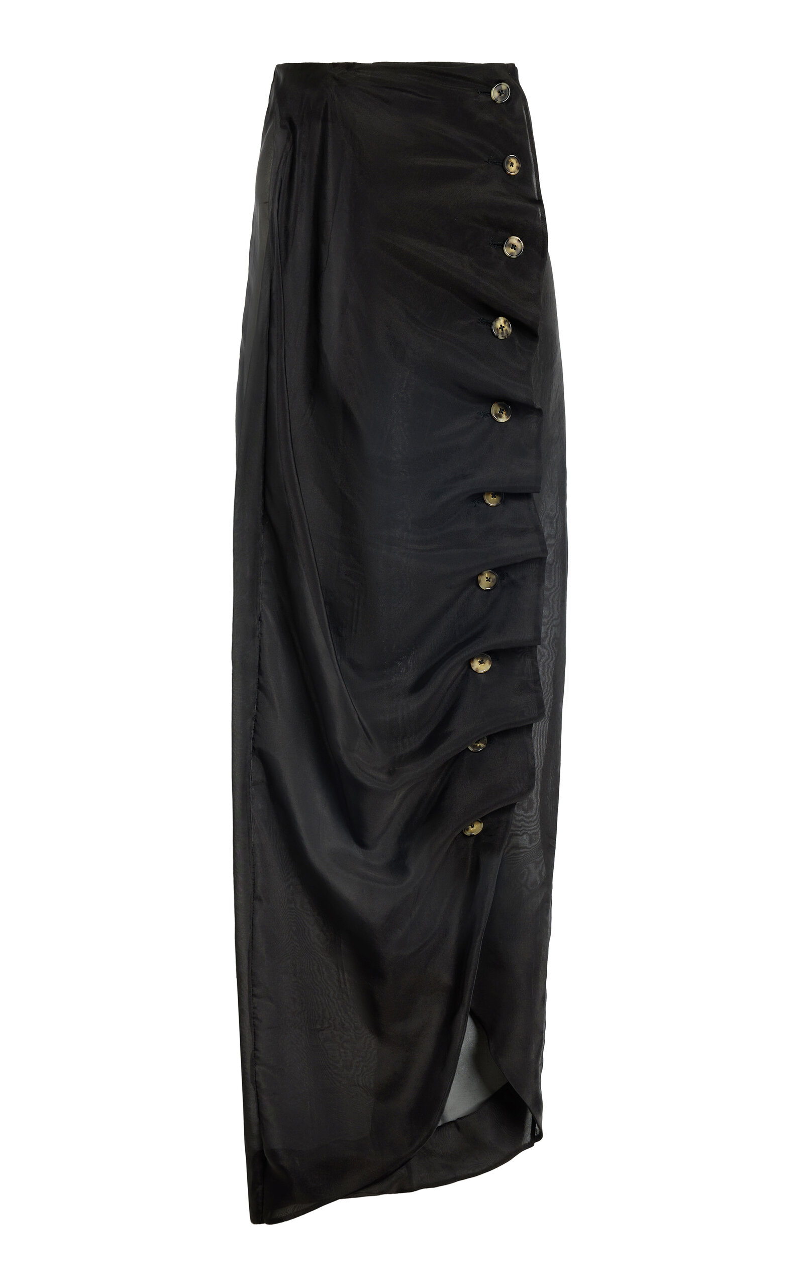 A.W.A.K.E. MODE Silk-Blend Rounded Hemline Skirt - Black